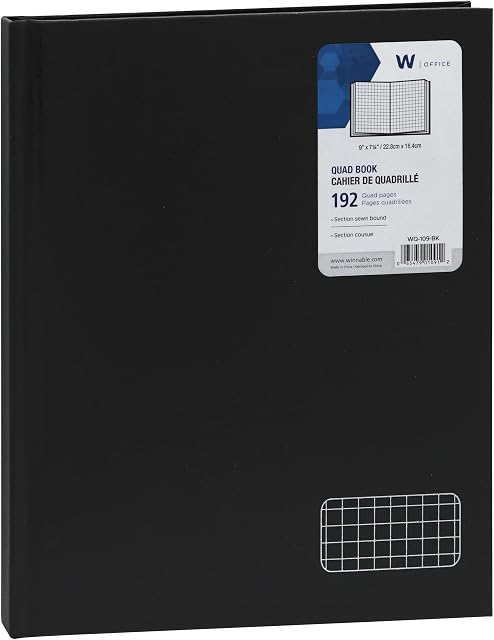 Winnable Carnet de couverture rigide Quad Ruled, 7-1/4 x 9 Des pouces, 192 Pages graphiques, noir