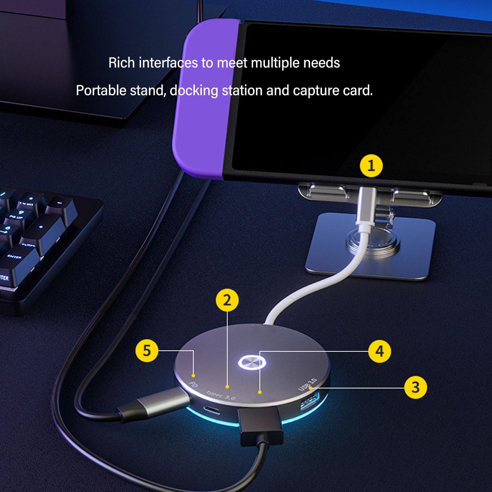 ASHATA Scheda di acquisizione per Switch, scheda di acquisizione di videogiochi 4K 1080P 60Hz 30FPS, HDMI Tipo C USB3.0 100W PD Ricarica Rapida Scheda di acquisizione Docking Station per Steam Deck