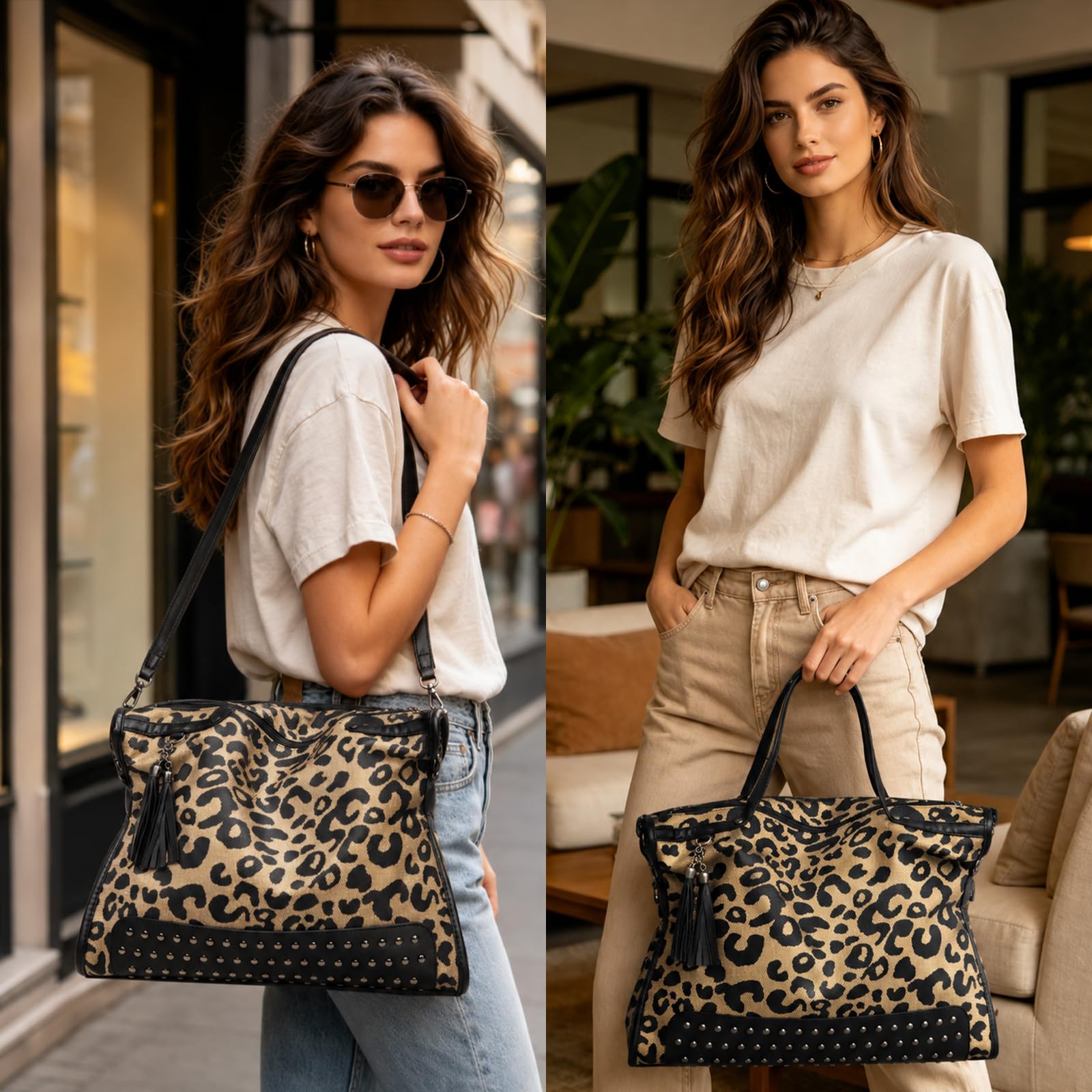 GAEKEAO Borsa Tracolla Donna Grande, Tote Motivo Leopardo Grande Capacità, Spallaccio Regolabile, Tote Bag Elegante Versatile Per Lavoro