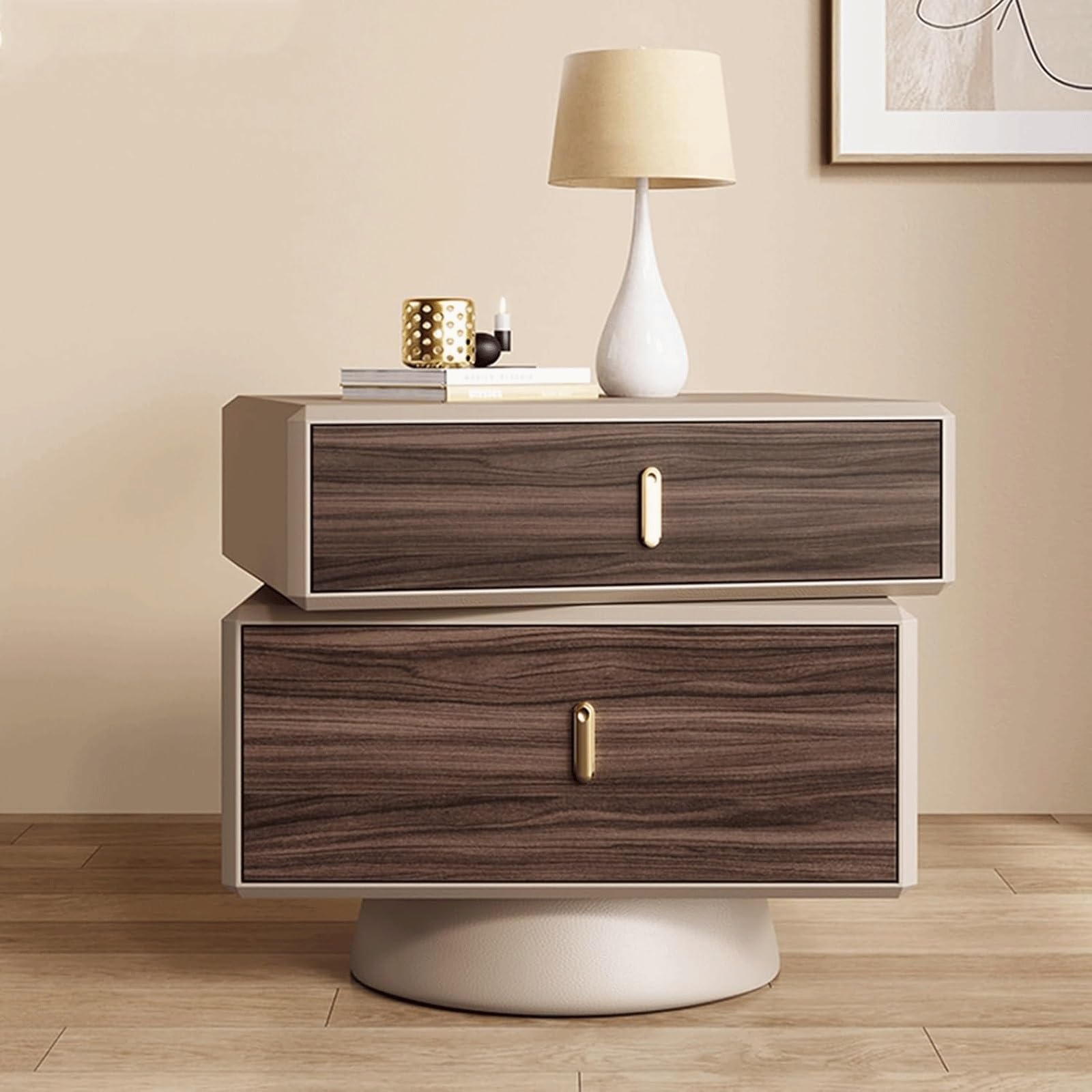 SXZenSpace Solid Wood Nightstands 360° Rotatable Bedside Table with Drawers,Bedside Cabinet High-end Desk Practical Side End Table(Brown,45cm)