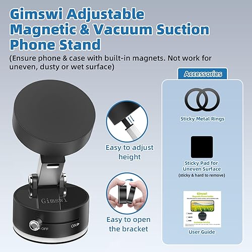 Miniatura 7 de Soporte magnético para teléfono al vacío con anillo de metal compatible con iPhone Samsung todos los teléfonos, soporte magnético plegable universal