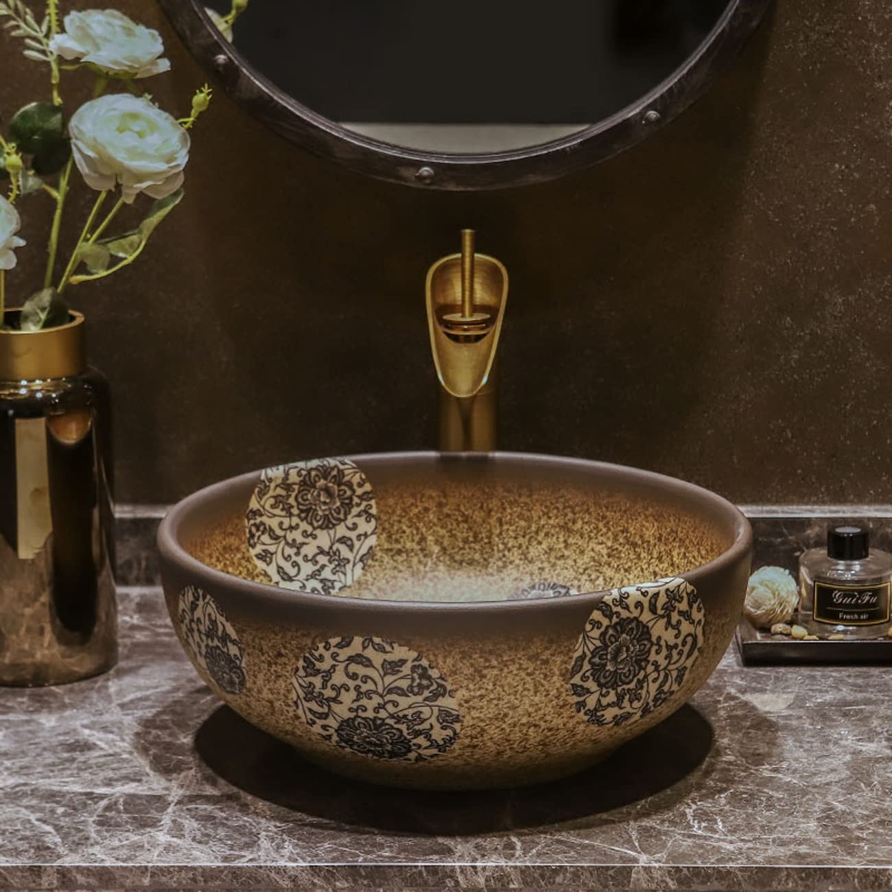 Okrągła Umywalka Porcelanowa Nablatowa, Ceramiczna Umywalka Nablatowa, Artystyczna Umywalka Łazienkowa Z Misą