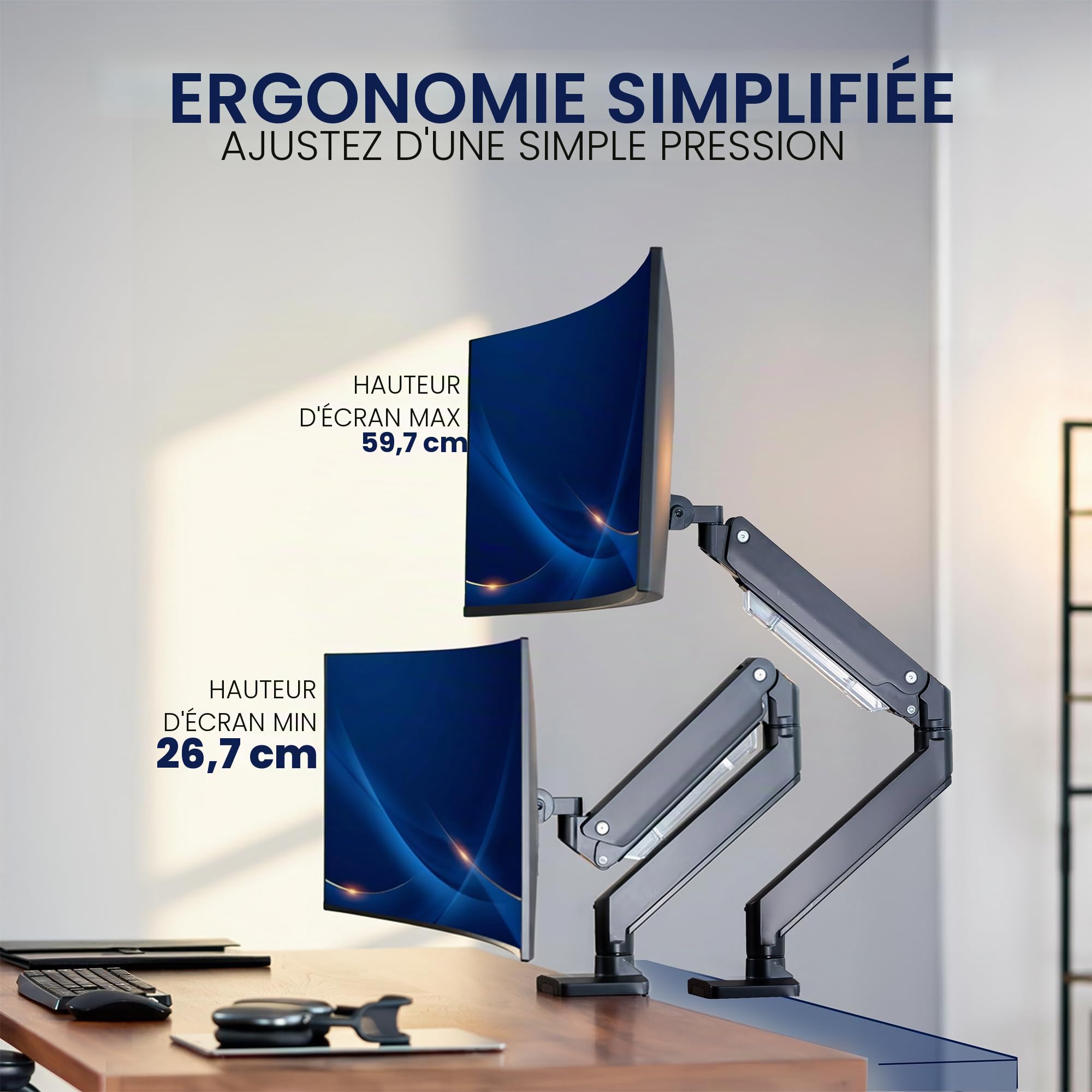 VIVO STAND-V101G1 Bras de Moniteur Robuste en Aluminium de qualité supérieure pour écrans Ultra Larges jusqu'à 124,5 cm et 15 kg, Hauteur pneumatique, VESA Max 100 x 100, Noir, STAND-V101G1