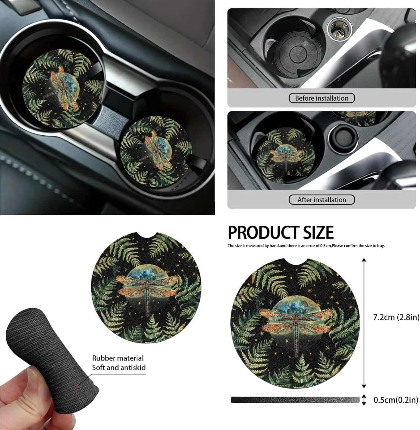 Wanyint Dragonfly Moon Leaf Car Seat Cover Front Back Seat Protector 15 PCS, with Steering Wheel Cover Seat Belt Pad Garbage Bag Air Vent Bag Rearview Mirror Cover Coasters Key Chain Fit Most Vehicles