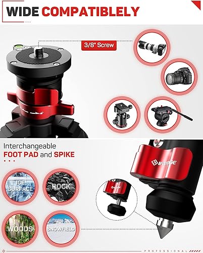 Miniatura 4 de IFOOTAGE Trípode de viaje de 65 pulgadas con placa de liberación rápida, trípode Camrea de fibra de carbono, trípode de video ligero, compatible con