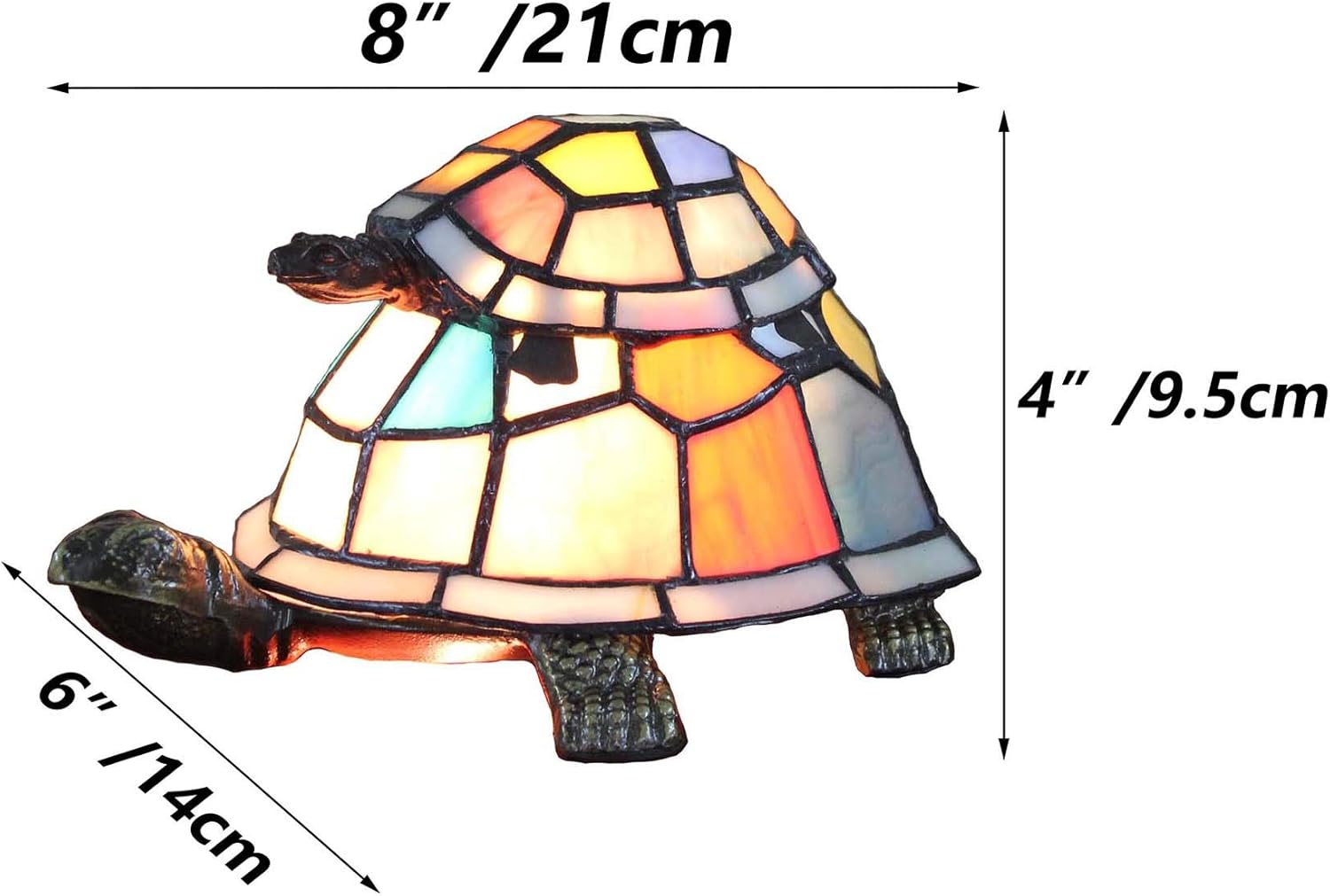 Bieye L10217 Tortoise Tiffany Style Stained Glass Accent Table Lamp for Bedside Living Room Bedroom (Multi-Colored Double)
