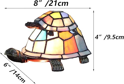 Miniatura 4 de Bieye L10217 Tortoise Tiffany Style - Lámpara de mesa decorativa con vitrales, luz nocturna para mesita de noche, sala de estar, dormitorio (doble