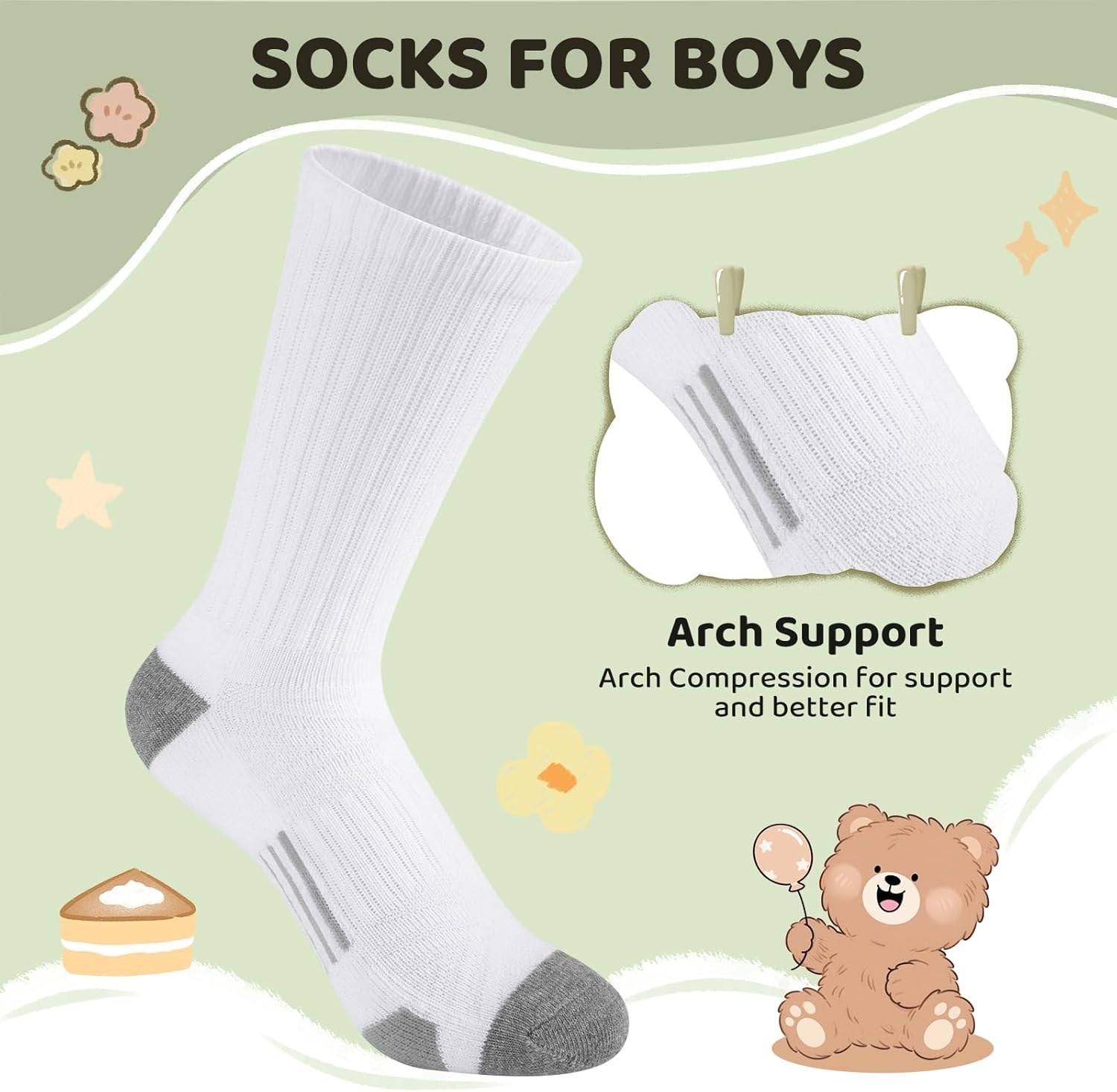 Comfoex Boys Sport Crew Socks For Kids 4-7 7-10 Years Old Athletic Calf Long Socks With Cushioned Sole 10 Pairs - Image 6