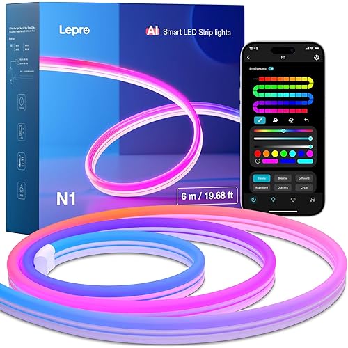 Lepro N1 AI Smart RGB Rope Lights with IC Insert, LLM AI Generated Lighting, LightBeats Music Sync, AI Facial Recognition, Voice Control Via App, 19.68ft Wi-Fi & Bluetooth LED Strip Lights for Bedroom