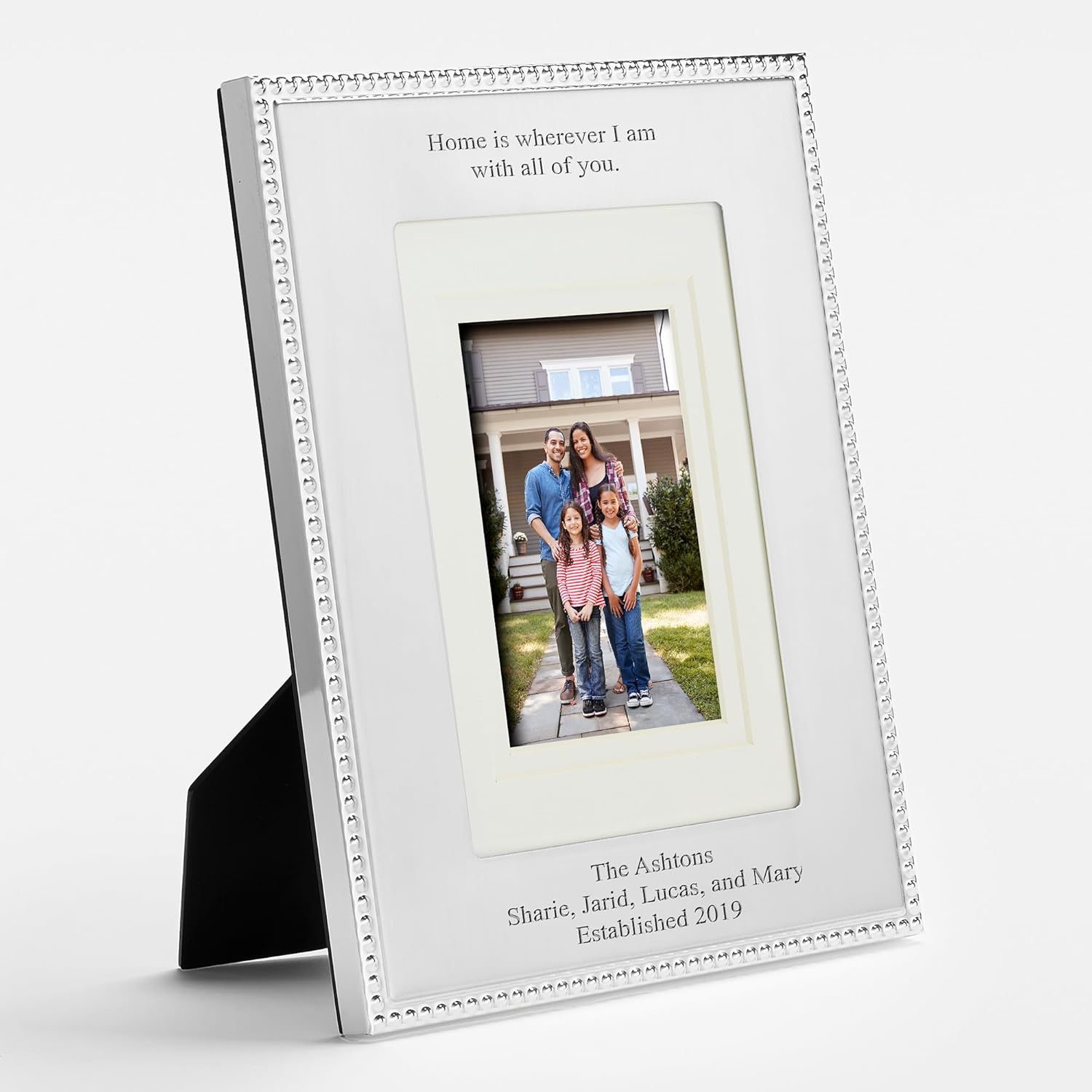 THINGS REMEMBERED Engraved Silver Beaded Family 5x7 Picture Frame- Vertical/Portrait (Free Customization)