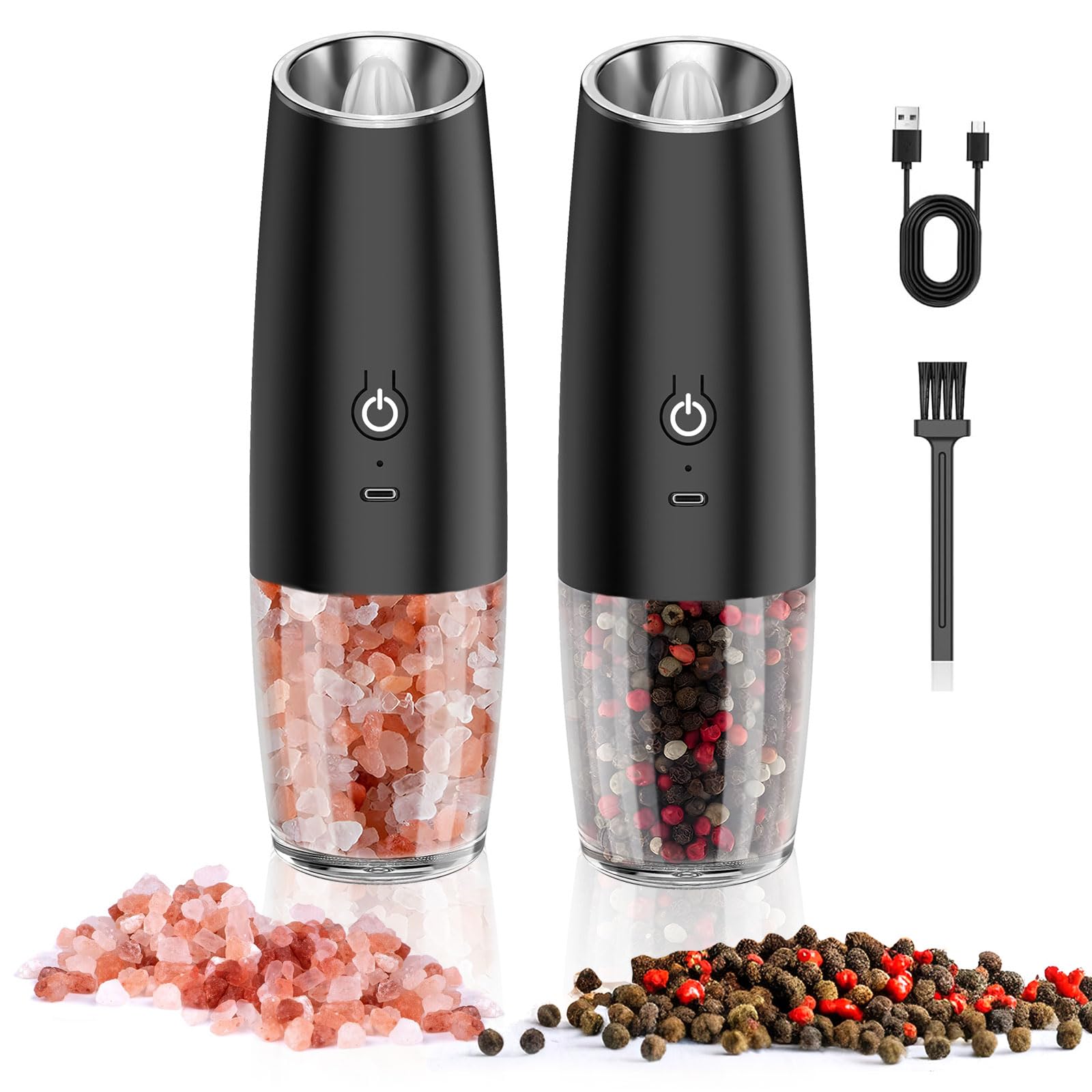 FUSHUI Set macina sale e pepe elettrico a gravità, ricaricabile tramite USB, con LED caldo, grossolanità automatica e regolabile, gadget da cucina, regali di inaugurazione della casa per la nuova