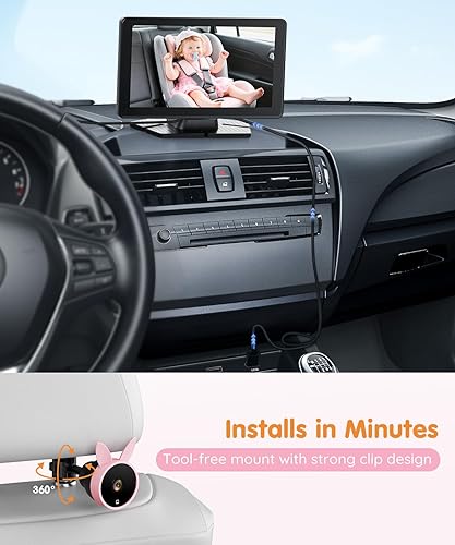 Miniatura 5 de Babyvue BV4 - Cámara USB para bebé, pantalla HD 1080P de 7 pulgadas, cámara de visión nocturna IR transparente, fácil de instalar y brillo