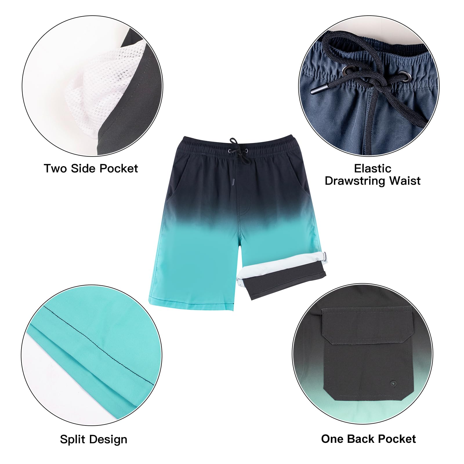 Maillot de Bain Homme avec Poche Short de Bain Imperméable à Séchage Rapide Short de Bain avec Cordon de Serrage Réglable Loisir Pantalon Court de Plage