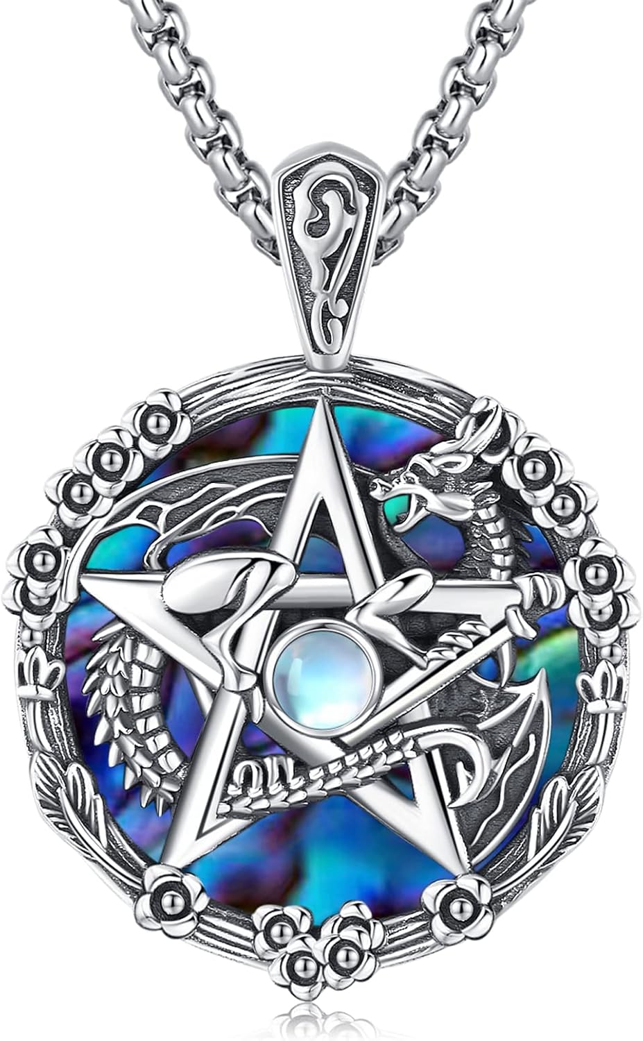 Pentagram Necklace Sterling Silver Triple Moon Goddess/Celtic Knot Witches Knot/Ankh/Sun and Moon/Hecate/Lilith/Santa Muerte/Tetragrammaton Pendant Necklace Pagan Wiccan Magic Egyptian Amulet Jewelry for Women Men