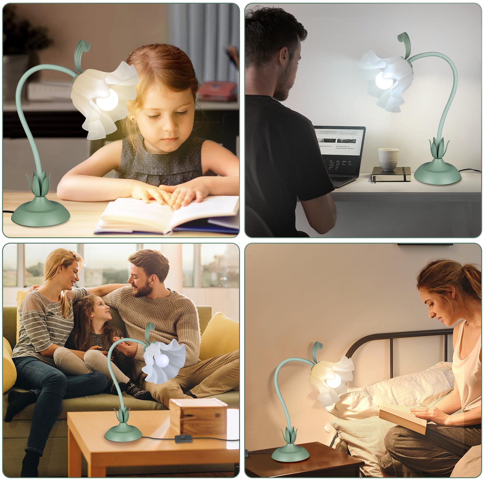 Lámpara de escritorio de flores, luz de lectura LED, luz nocturna de flores vintage, 3 modos de colores, lindas lámparas de noche, decoración de sala de estar, dormitorio, habitación, iluminación 7