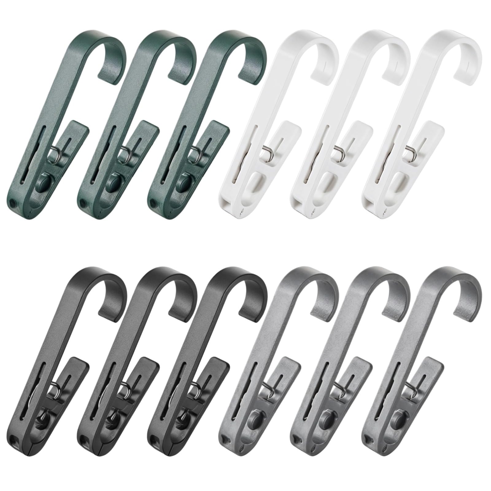 12 STK. Große Wäscheklammern, Handtuchclips, große Duschvorhanghaken aus Kunststoff, Aufhängeclips für Bad, Dusche, Wäsche, zum Befestigen von Vorhängen, Kleidung und Pflegeartikeln