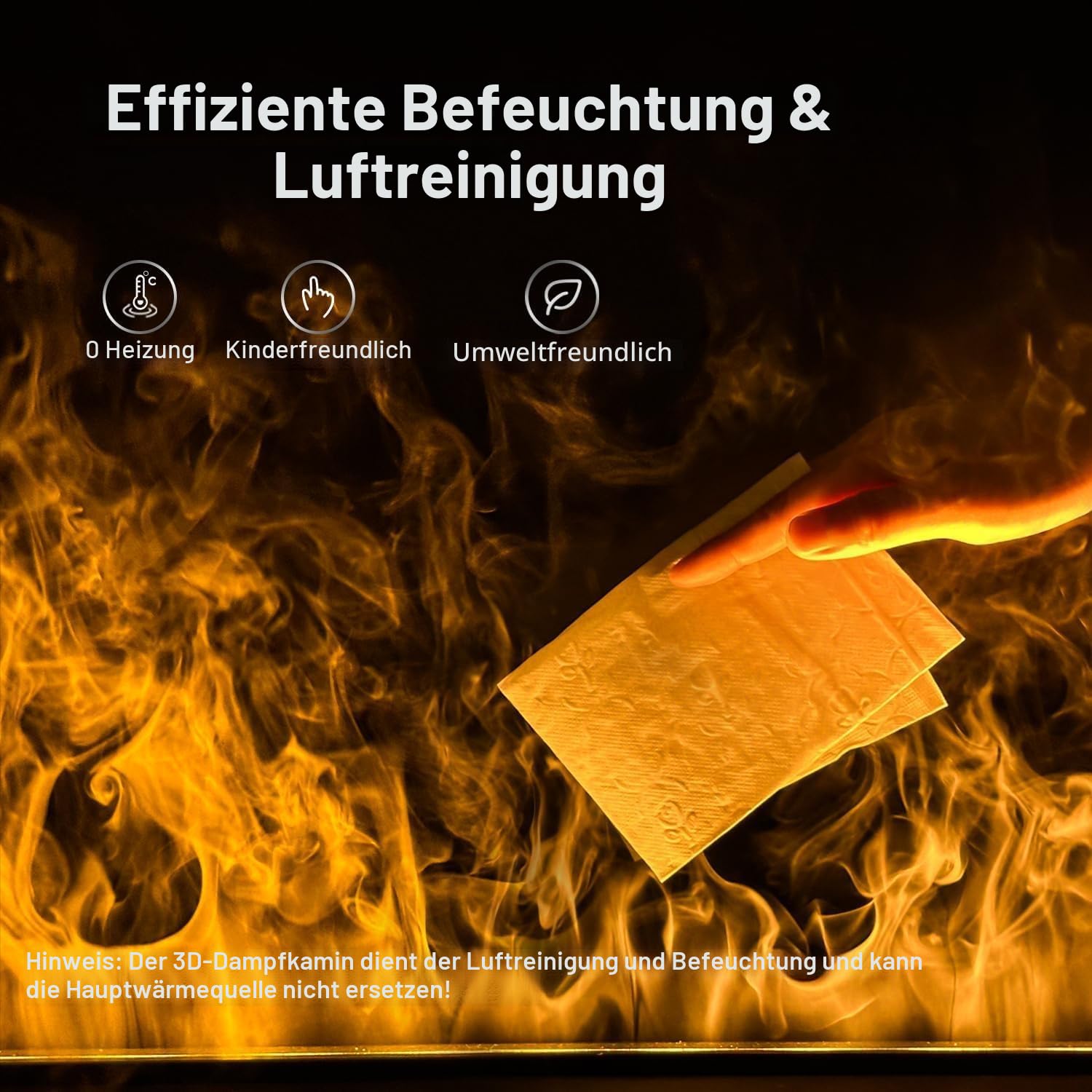 3D-Wasserdampf-Kamin, zerstäubter Kamin mit 7 einstellbaren Flammenfarben und 5 Helligkeitsstufen, gebürsteter Edelstahl, Touch/Fernbedienung, 80 cm