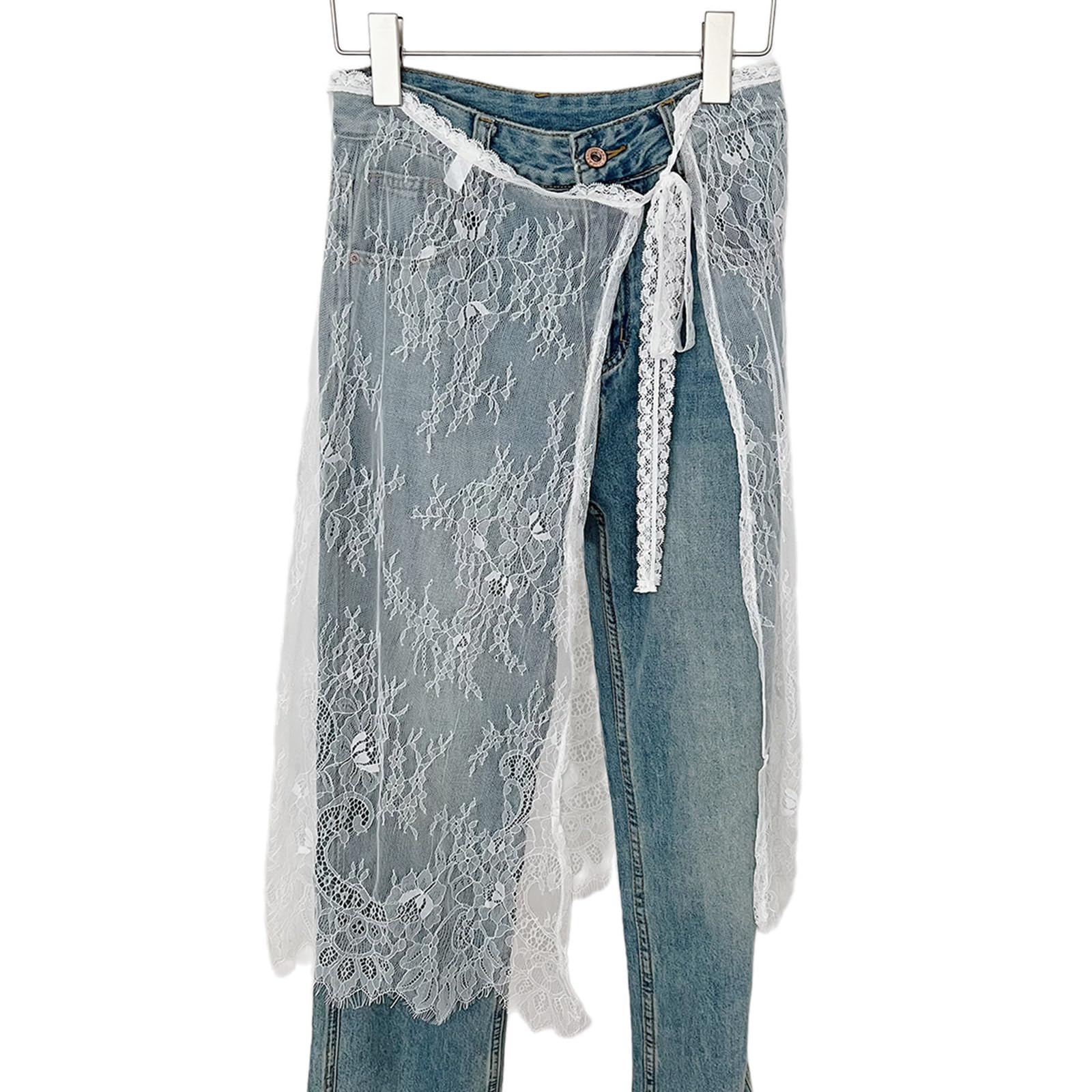 Tizuqe Unisex White Vintage Flower Pattern Eyelash Lace Long Skirt Hip Scarf For Women Tie Up Aesthetic See Through Apron Covering Overskirt Tie Up Apron Skirt