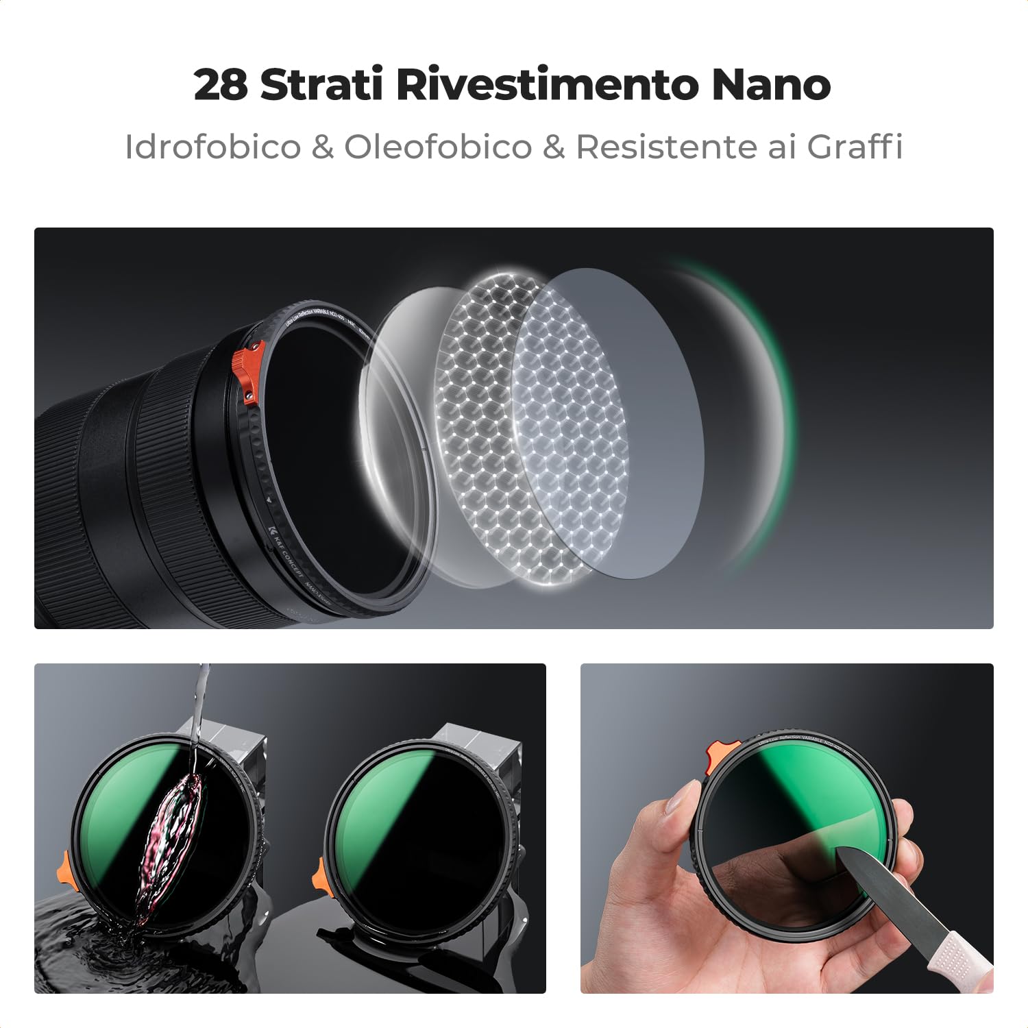 K&F CONCEPT Nano-Xcel 67mm ND2-400 Variabile Filtro a Bassissima Riflettività, Variabili Filtri a Densità Neutra ND2-400 con 28 Strati di Eivestimento Nano