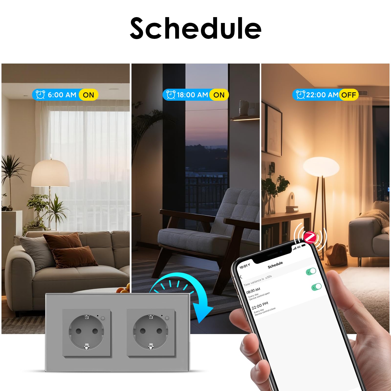 BSEED Gniazdko Smart ZigBee, miernik kosztów energii, gniazdko Alexa ZigBee z pomiarem zużycia, 2-krotne gniazdko współpracuje z Amazon Alexa i Google Home, szare (wymagany hub ZigBee)