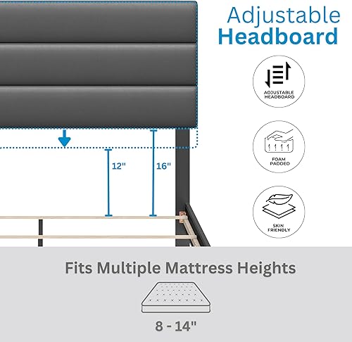 Miniatura 22 de Boyd Sleep Milan - Marco de cama de lino negro con plataforma totalmente tapizada con cabecero ajustable, base o somier calificado para su uso Negro
