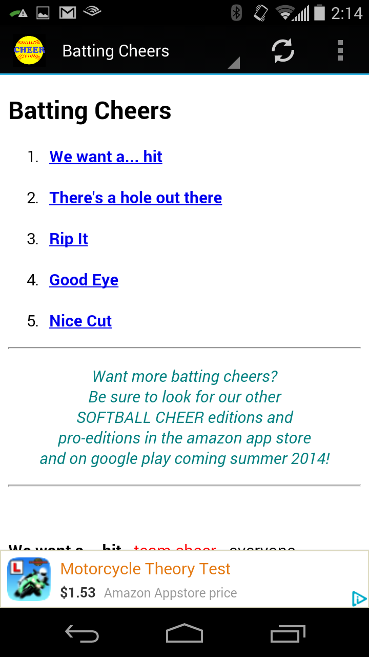 Softball Cheers 2014 Edition 1 App on Amazon Appstore
