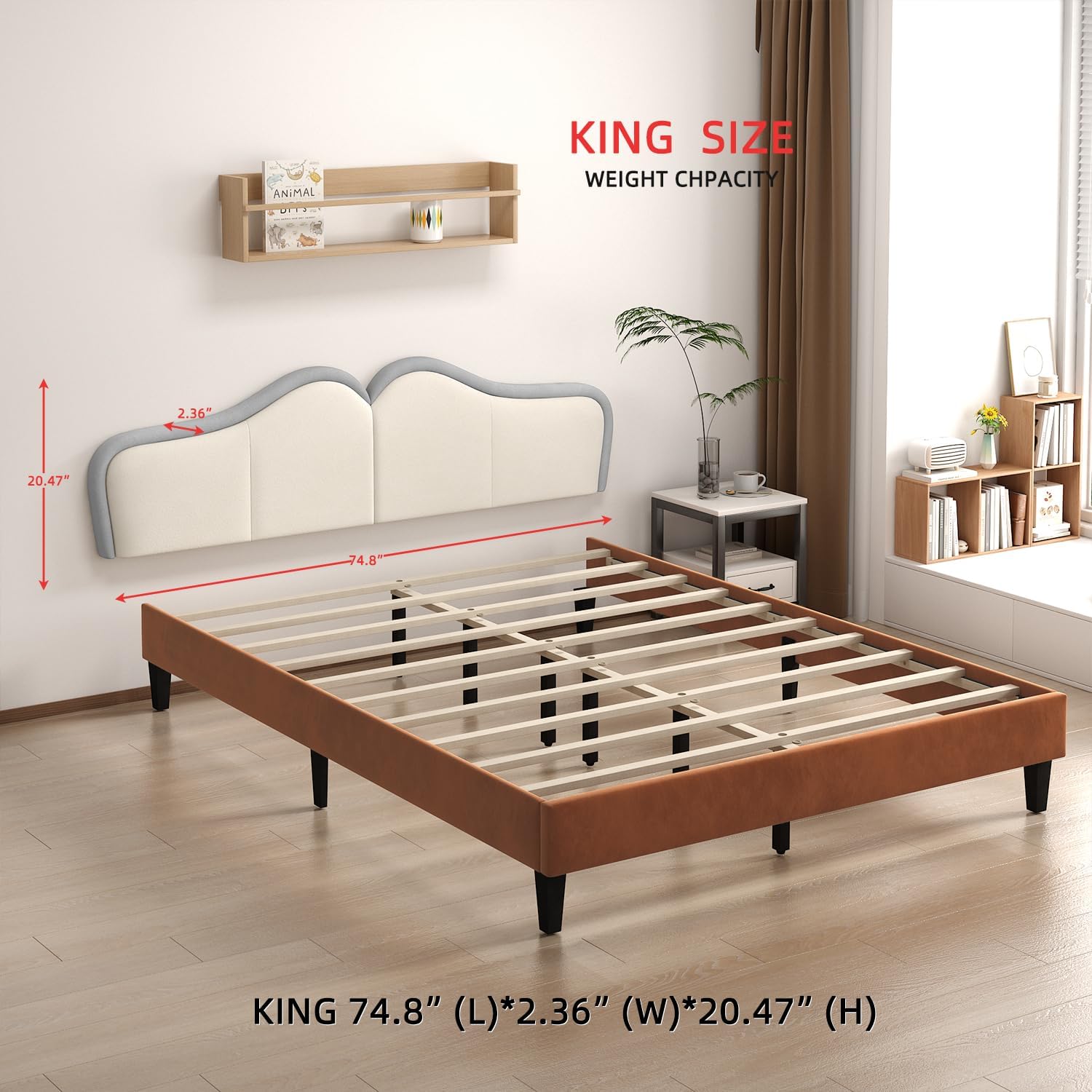 King Headboard,Upholstered Headboards Bed Head Board Modern Wave Shaped Velvet Wall Mount Bed Headboard for Stylish Bedroom Decor(King,Beige+Light Blue)