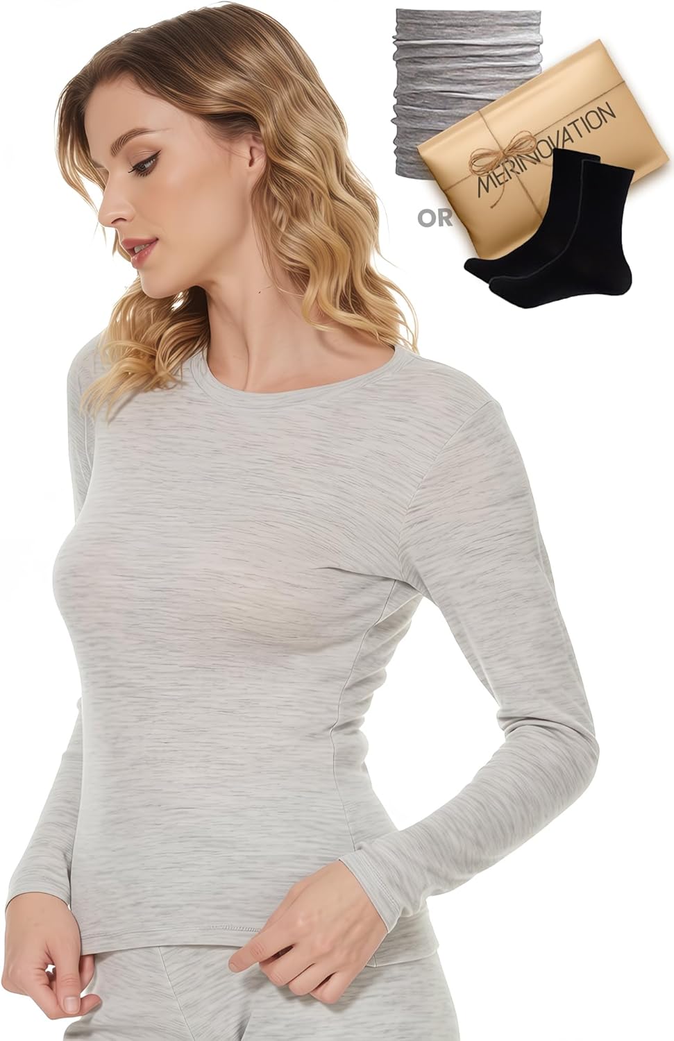 MERINNOVATION Merino Wool Base Layer Women - 100% Merino Wool Shirts for Women Lite - Midweight Long Sleeve Thermal Tops