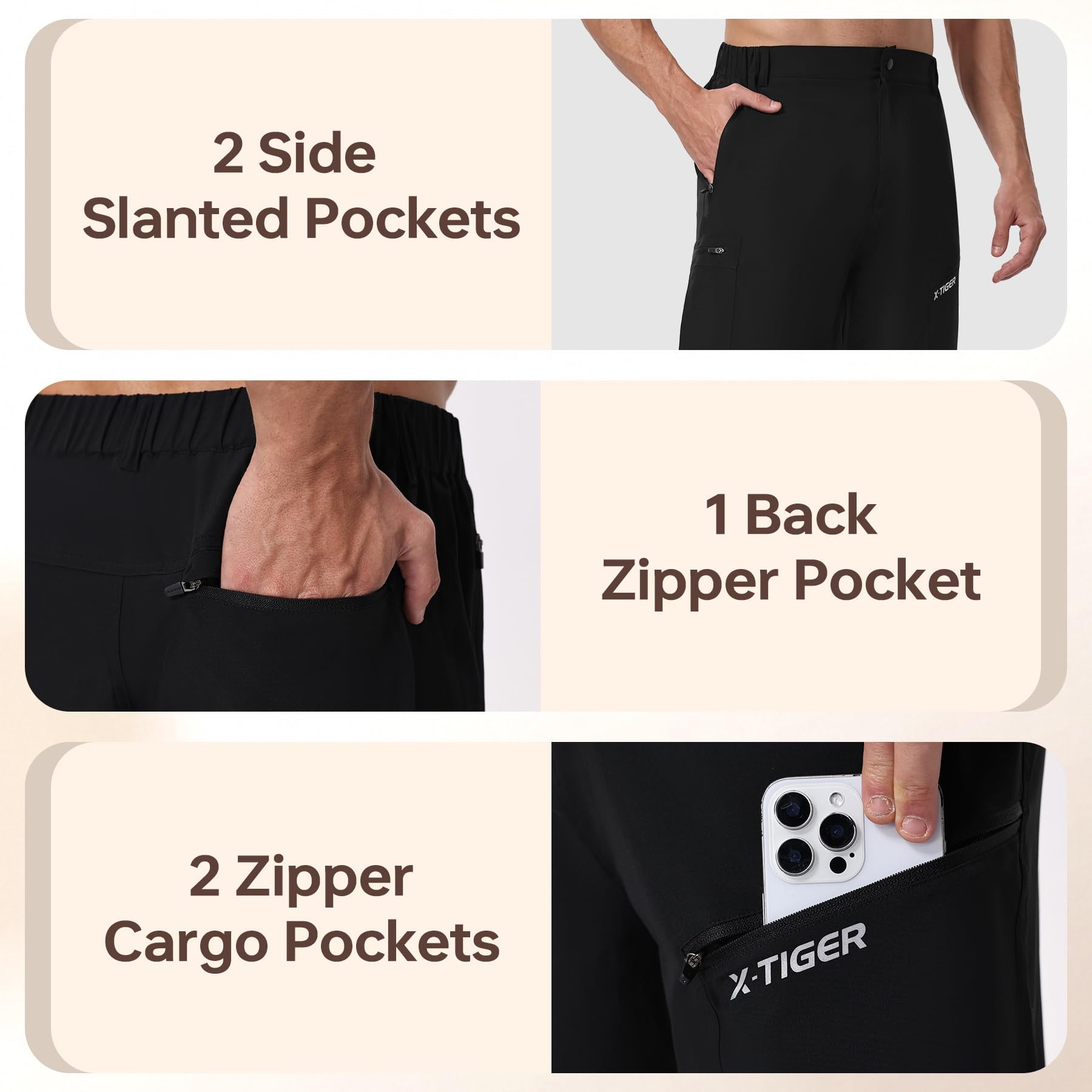 X-TIGER Pantalones Cortos Cargo Hombre Senderismo Verano Secado Rápido Transpirable Impermeable con 5 Bolsillos con Cremallera para Trekking Escalada Trabajo al Aire Libre