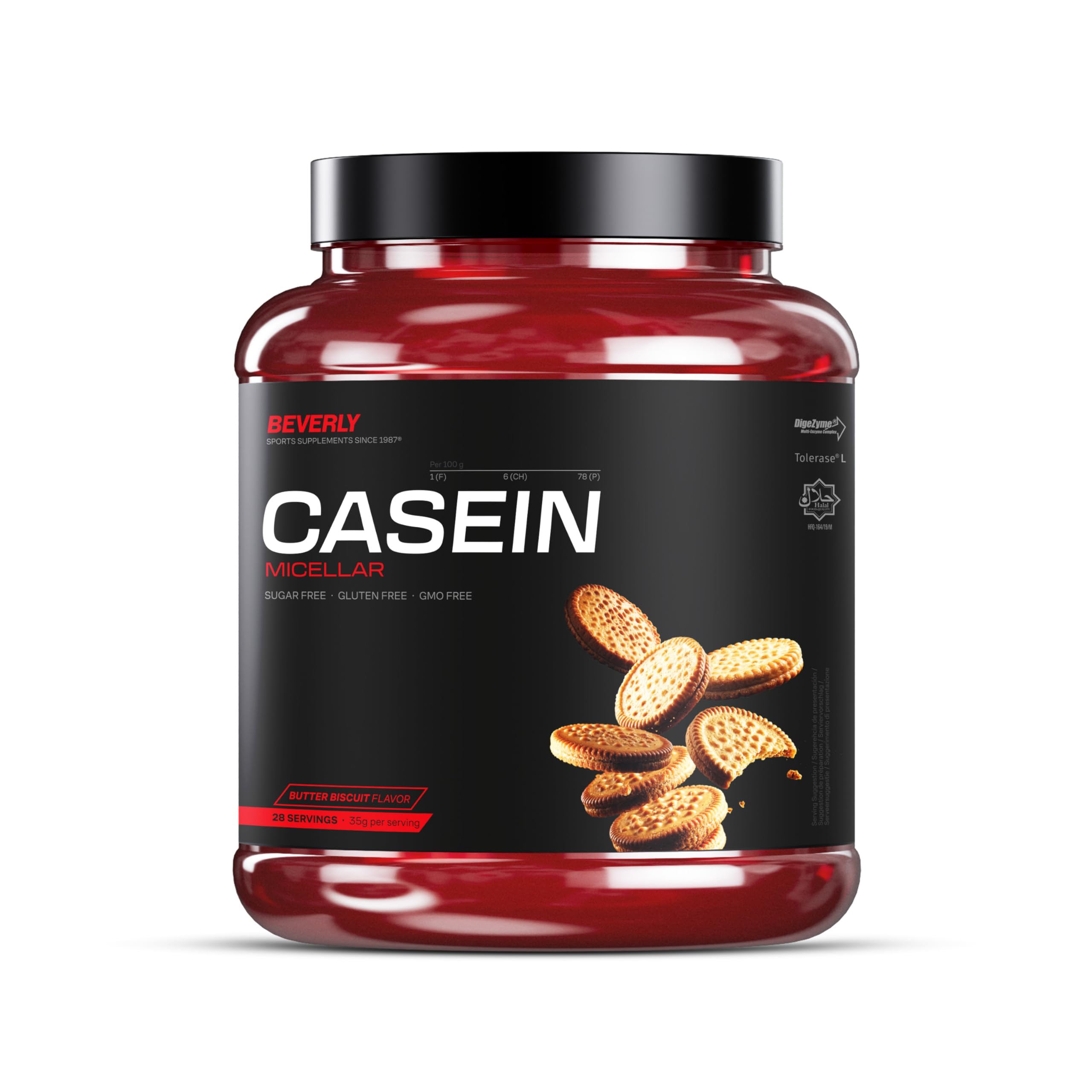 Beverly Caseina Micellare | Proteine ​​di Caseina Micellare a Rilascio Lento di Alta Qualità | 1 kg | 27 g di Proteine ​​per Porzione | 28 Porzioni (Butter biscuit)