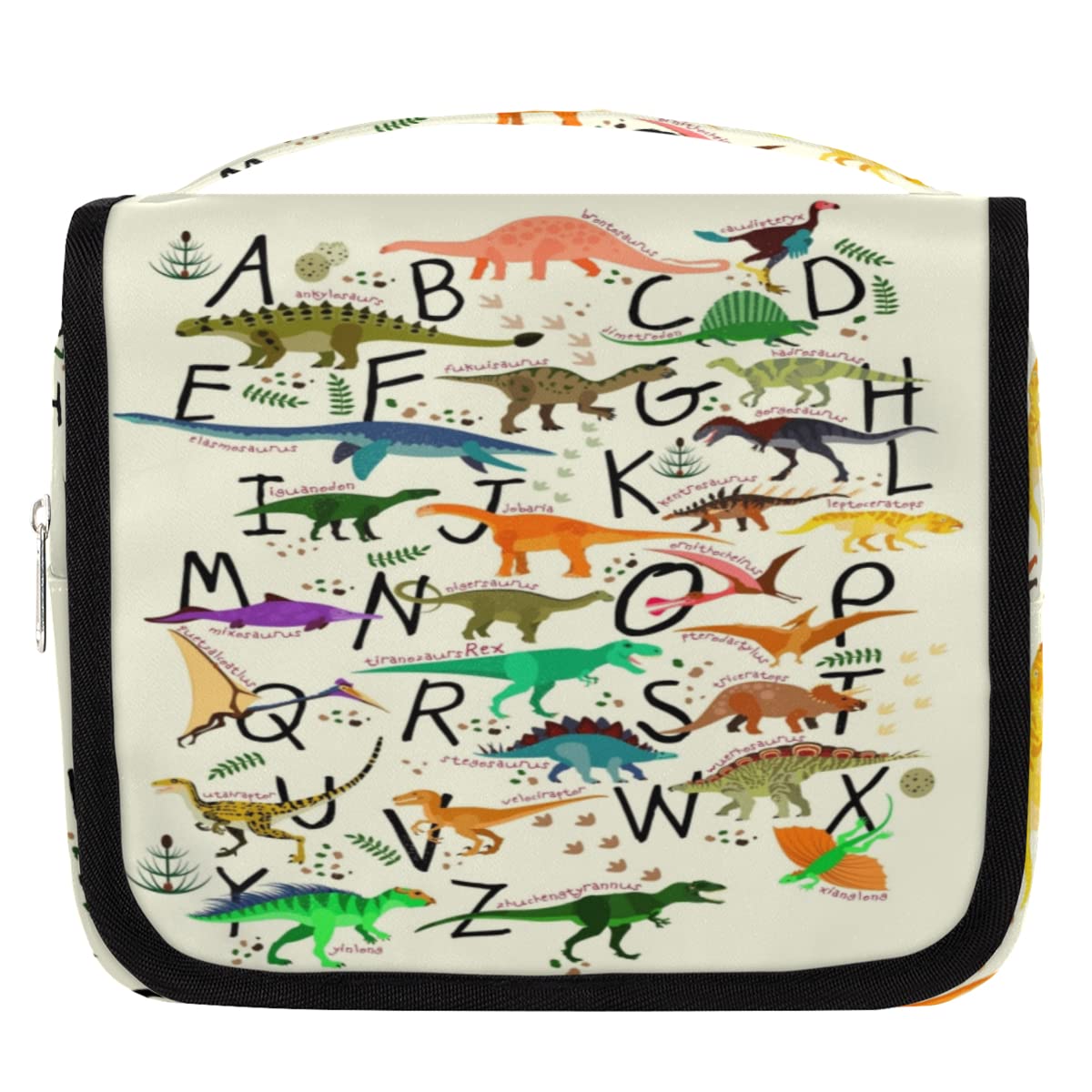 Dinozaury Podróżna kosmetyczka Alfabety Dinozaury Mycie Torba Unisex Wiszące przybory toaletowe Kosmetyczka Organizer do makijażu, wielobarwny, Jeden rozmiar