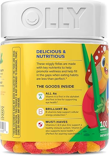 Miniatura 14 de OLLY Gusanos de gomita multivitamínicos para niños, salud general y apoyo inmunológico, vitaminas y minerales A, C, D, E, Bs y zinc, suplemento