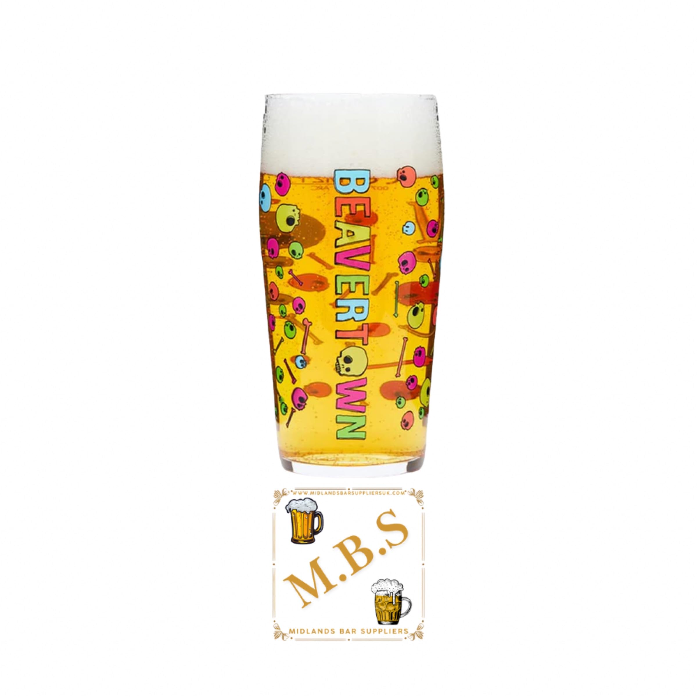 Midlands Bar Suppliers - Beavertown Pint Glass with MBS Thin Beer Coaster