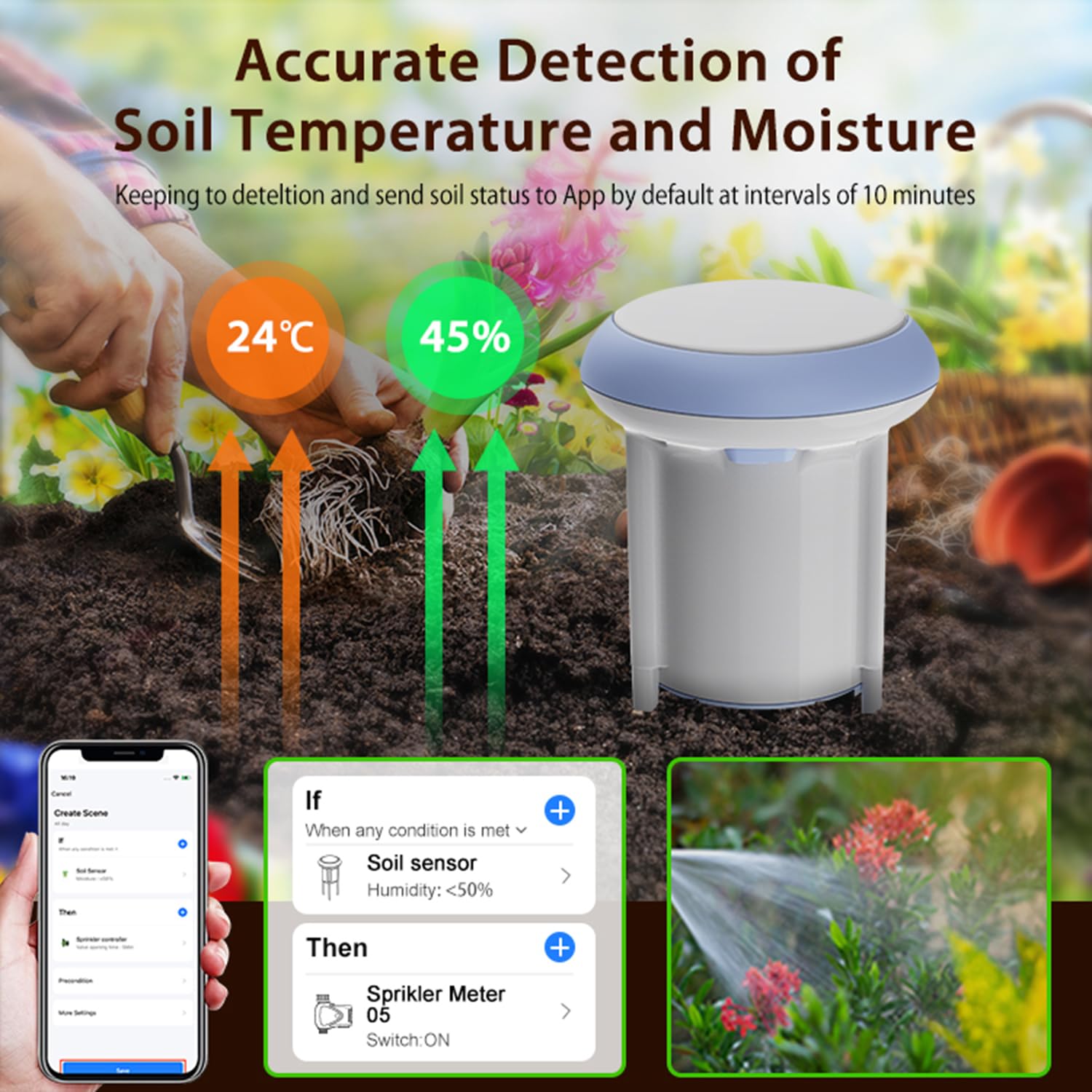 Sensor inteligente de suelo WiFi: medidor inteligente de humedad del suelo con aplicación de monitoreo en tiempo real, probador de suelo con medidor de humedad/temperatura para jardín, granja e