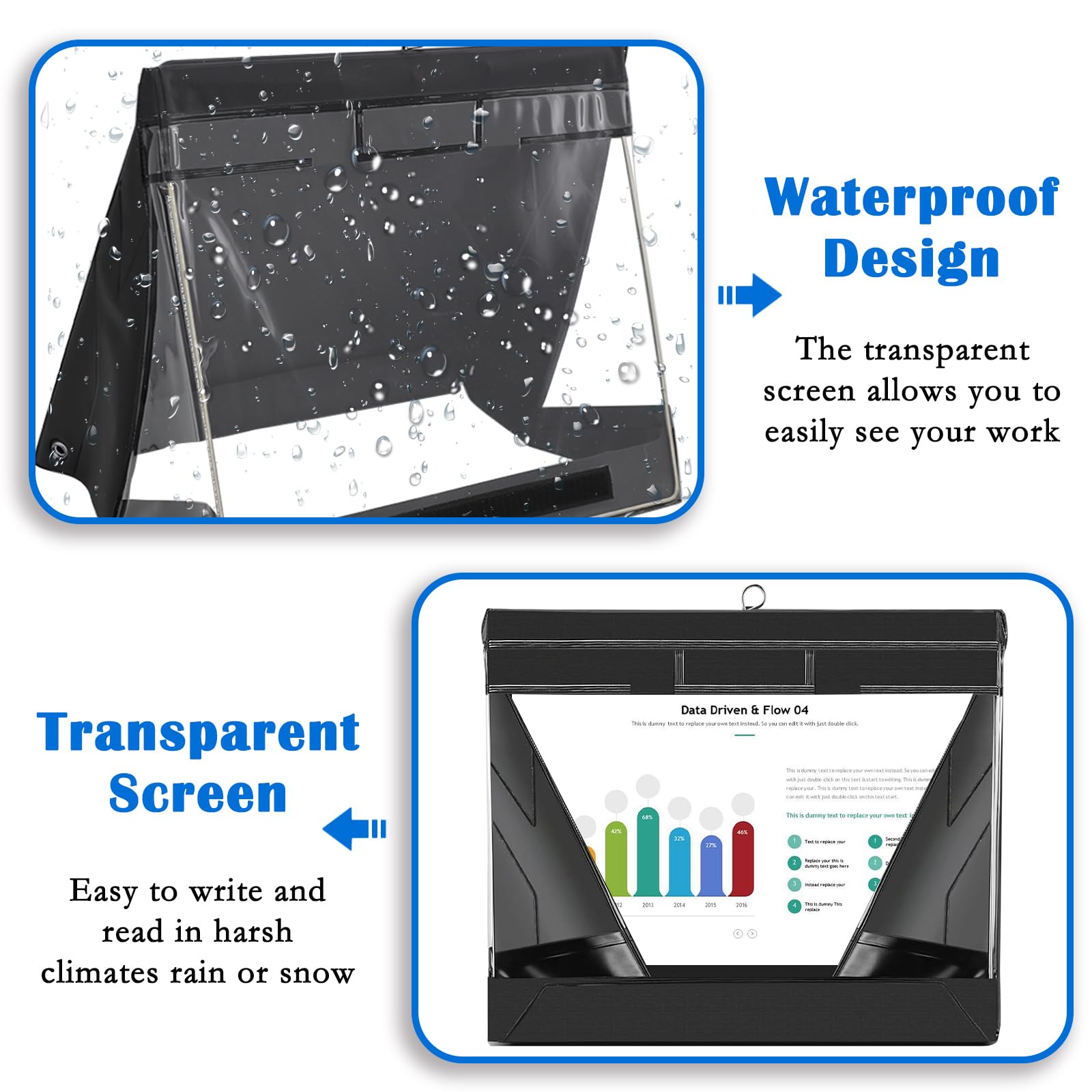 XHDA Waterproof Clipboard A4, Outdoor Waterproof Clipboard with Transparent PVC Screen to Protect Documents from Rain - Image 3