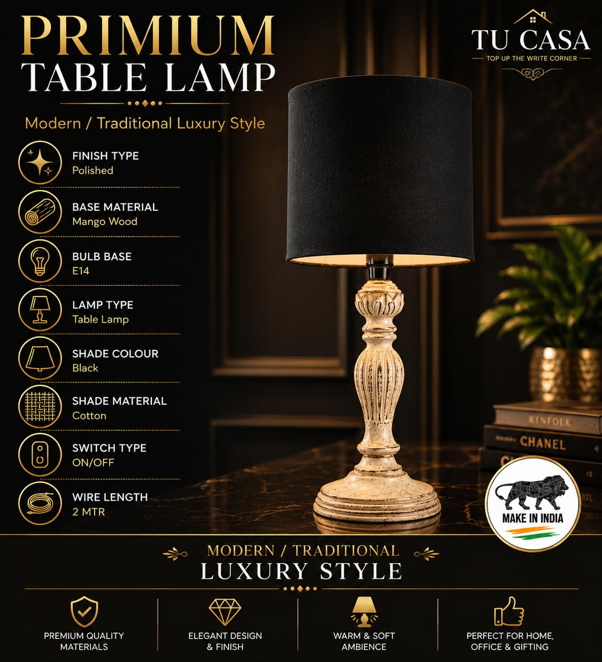 tu casa Mango Wood Table Lamp - Black & Print -7 tu casa Mango Wood Table Lamp - Black & Print -7