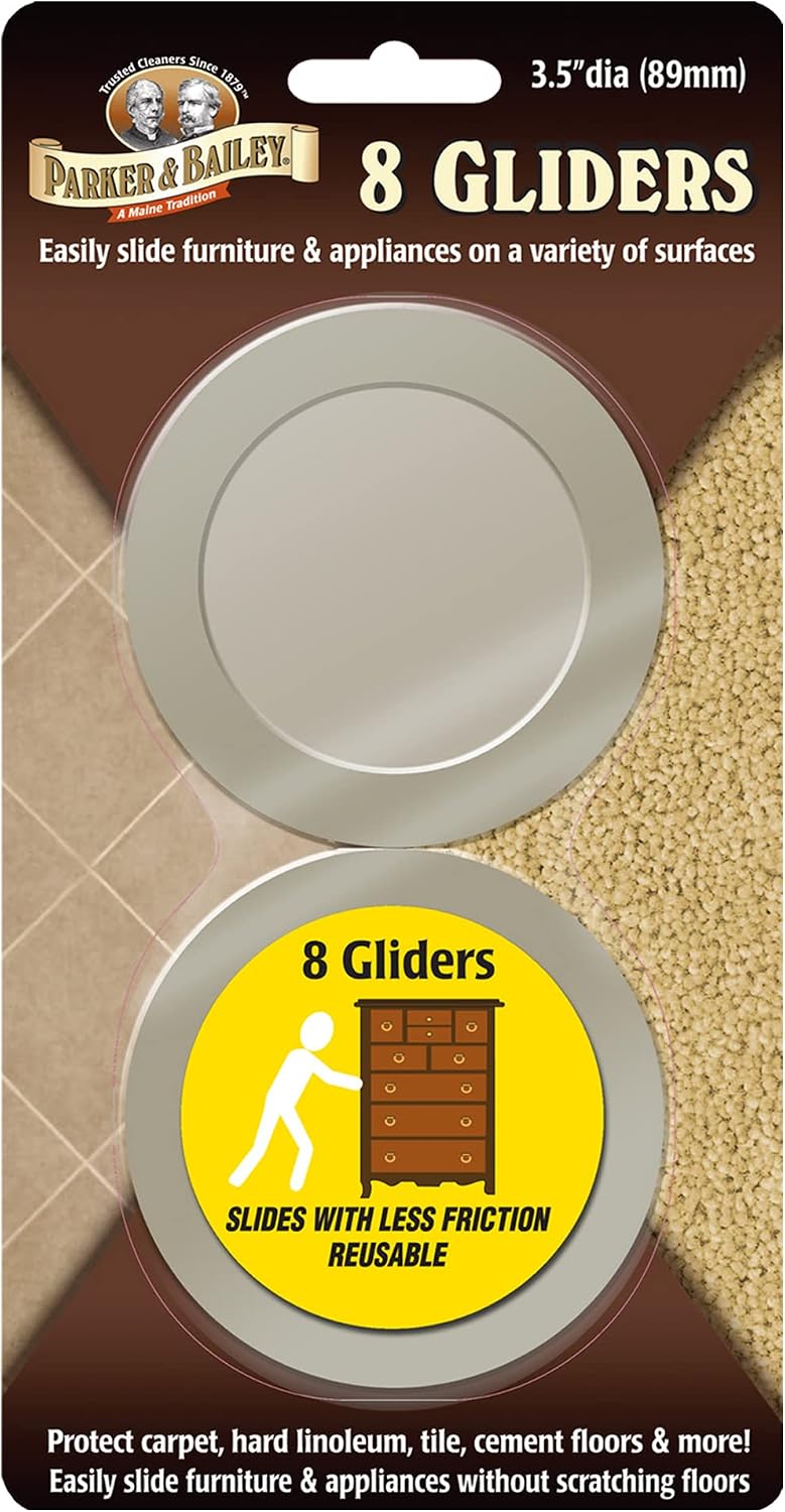 PARKER & BAILEY Furniture Gliders - 8 Gliders Sliders / Bumpers to Protect Floors & Furniture. Easily slide Furniture or Appliances on Hardwood Floors, Laminate Wood or Carpet