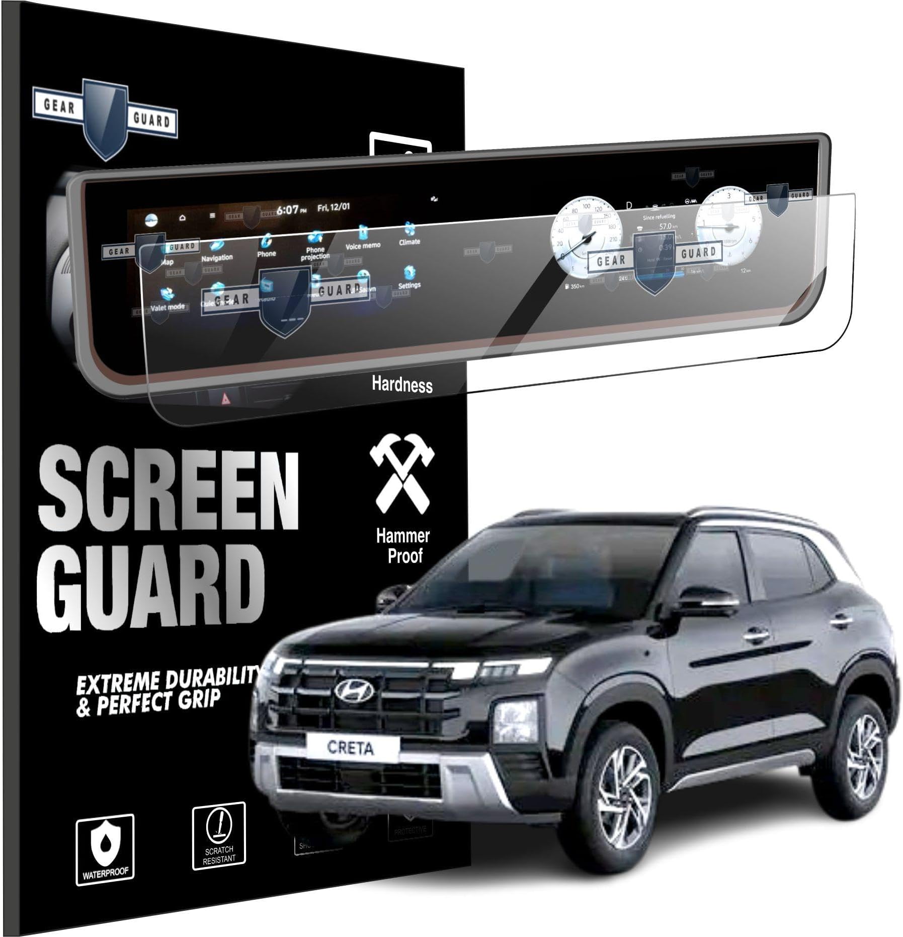 LF Touch Screen Guard For Hyundai Creta 2024 SX Tech Car Accessories Full Screen Infotainment System Protector | GPS Navigation - Matte