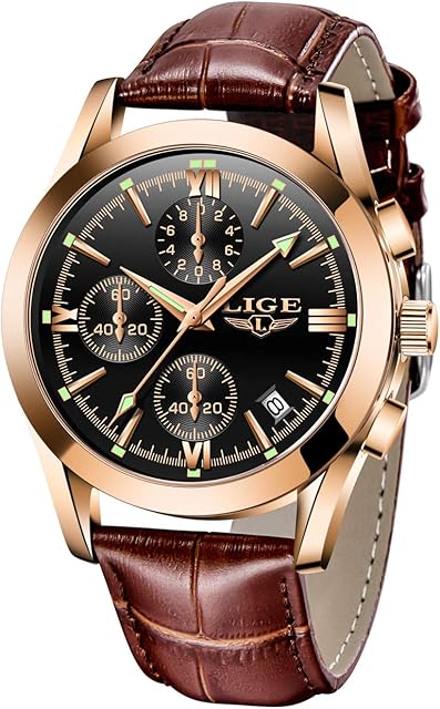 LIGE Men Watches Waterproof Casual Business Chronograph Watches Multifunction Date Calendar Leather Watches for Men