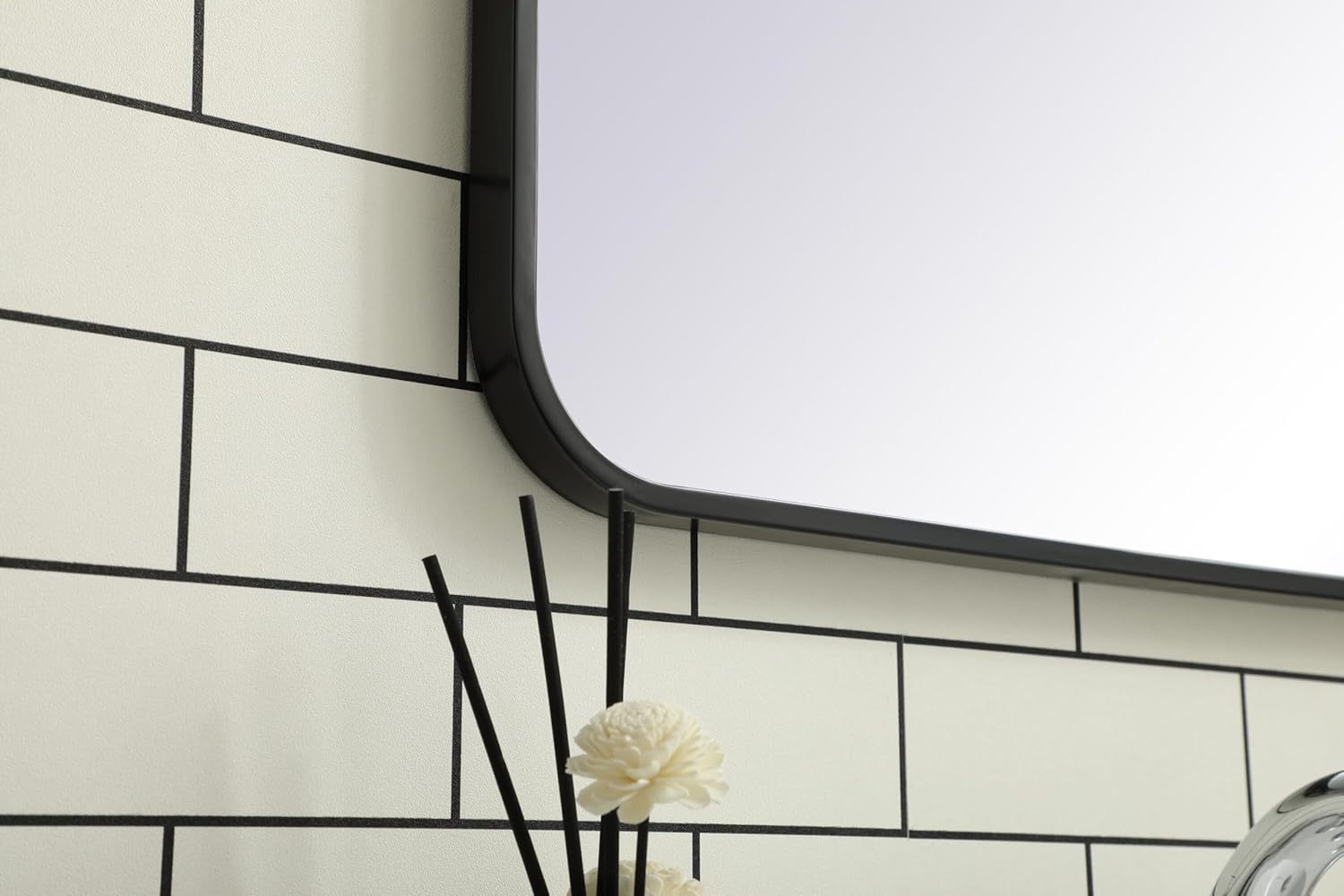 Aura, Soft Corner Metal Rectangular Mirror 20X36 Inch in, Modern, Black