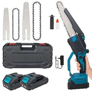 6 Zoll Kettensäge,kabellose Mini Kettensäge mit bürstenlosem Motor,mit 2×6-Zoll-Ketten,2×8-Zoll-Ketten,2 Führungsplatten,2 Hochkapazitätsbatterien,für Baumbeschnitt & Holzschneidearbeiten - Amazon product rated Grade A