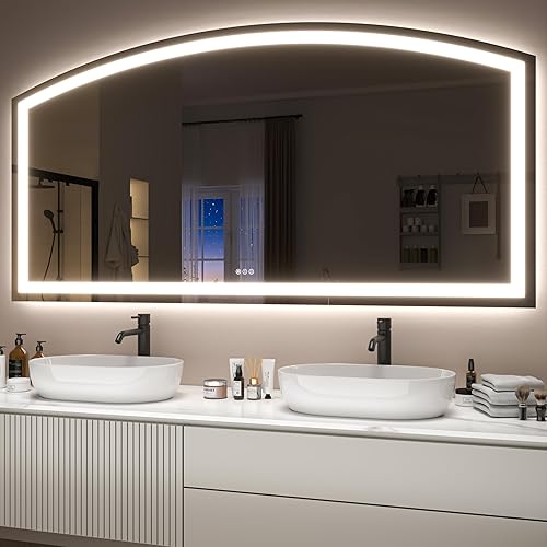 Hasipu 72" x 36" Arch LED Bathroom Mirror, Frontlit Wall-Mounted Vanity Mirror with Lights, Defogging, Smart Touch, Dimmable 3 Color Modes, Safety Shatterproof Glass Coating
