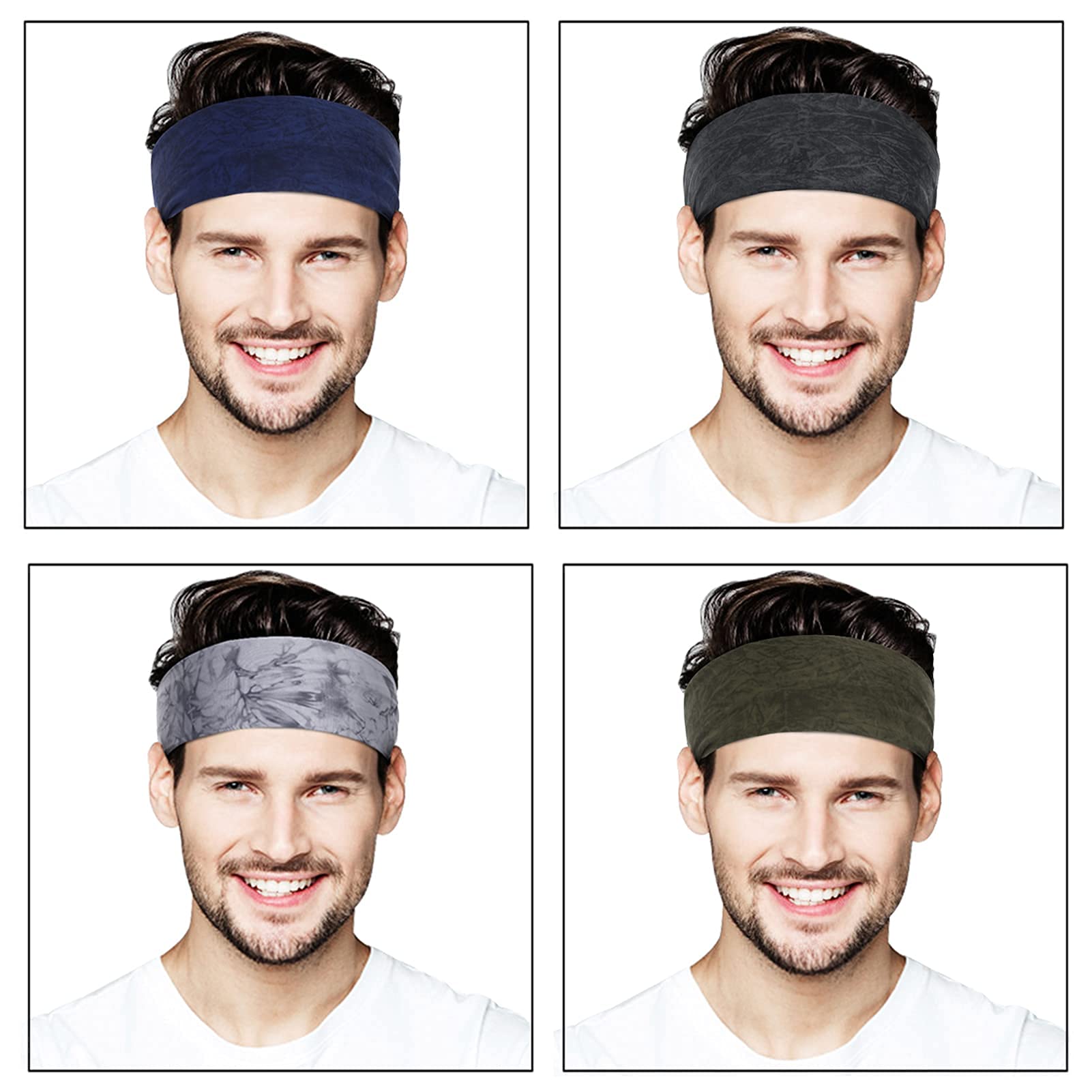 DOPENSPI 4 stuks zweetband, zwarte zweetbanden, sporthoofdband voor