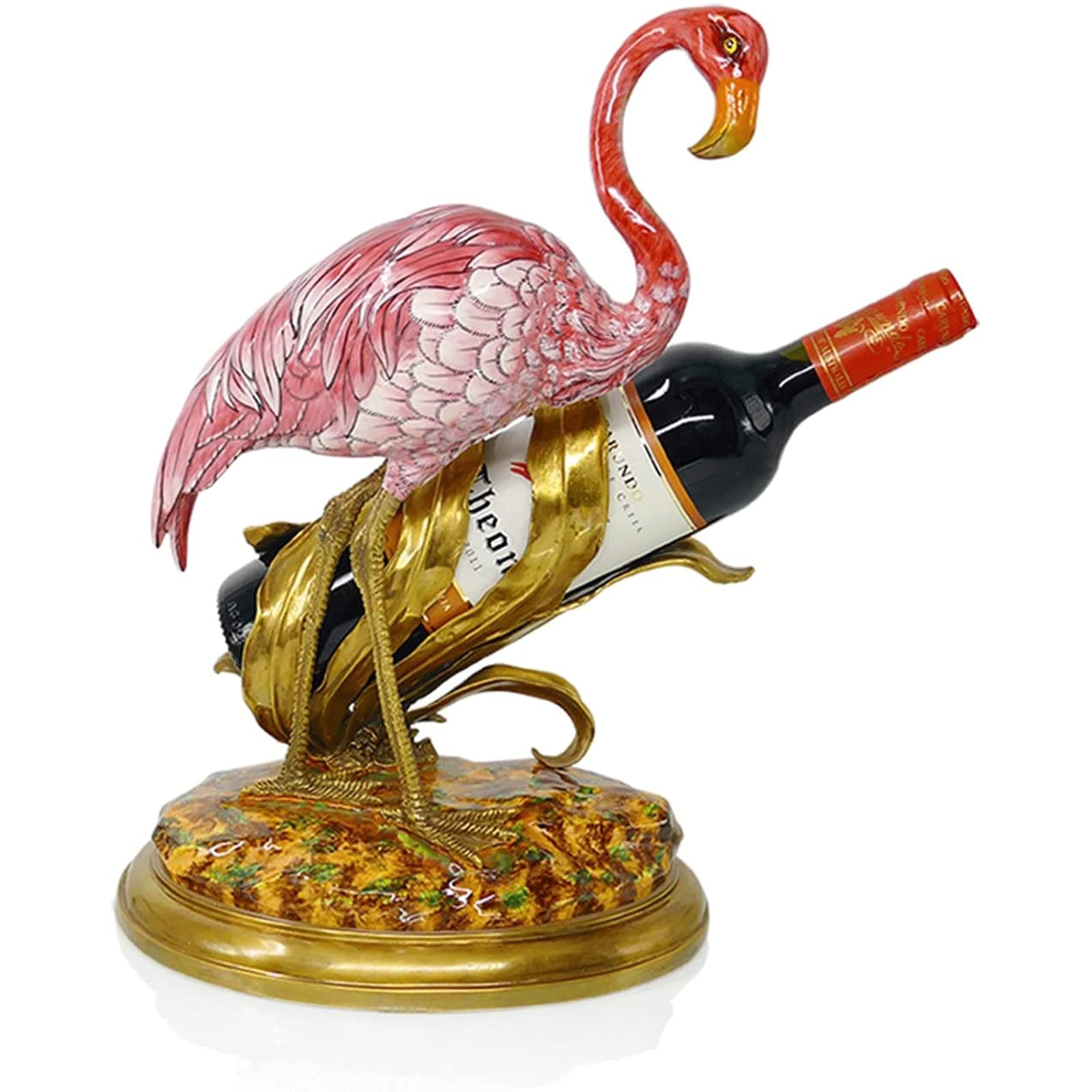 Weinflaschenhalter Weinregal, Luxus-Flamingo-Statue, Weinflaschenaufbewahrung, hochwertiger Weinhalter aus bemalter Keramik, Messing, Kunstwerk, Tischplatte Basteln