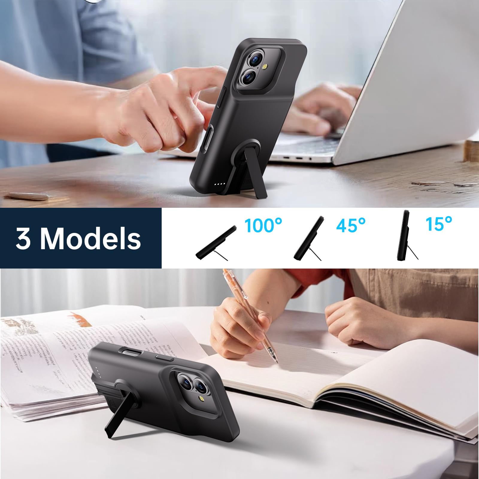 GIN FOXI Custodia con batteria per iPhone Custodia di ricarica caricabatterie portatile 6.3 pollici Nero