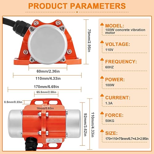 Miniatura 2 de JIAWANSHUN Pantalla vibradora de hormigón de 100 W, motor vibratorio impermeable de 3600 RPM, 110 V CA, controlador de velocidad, enchufe