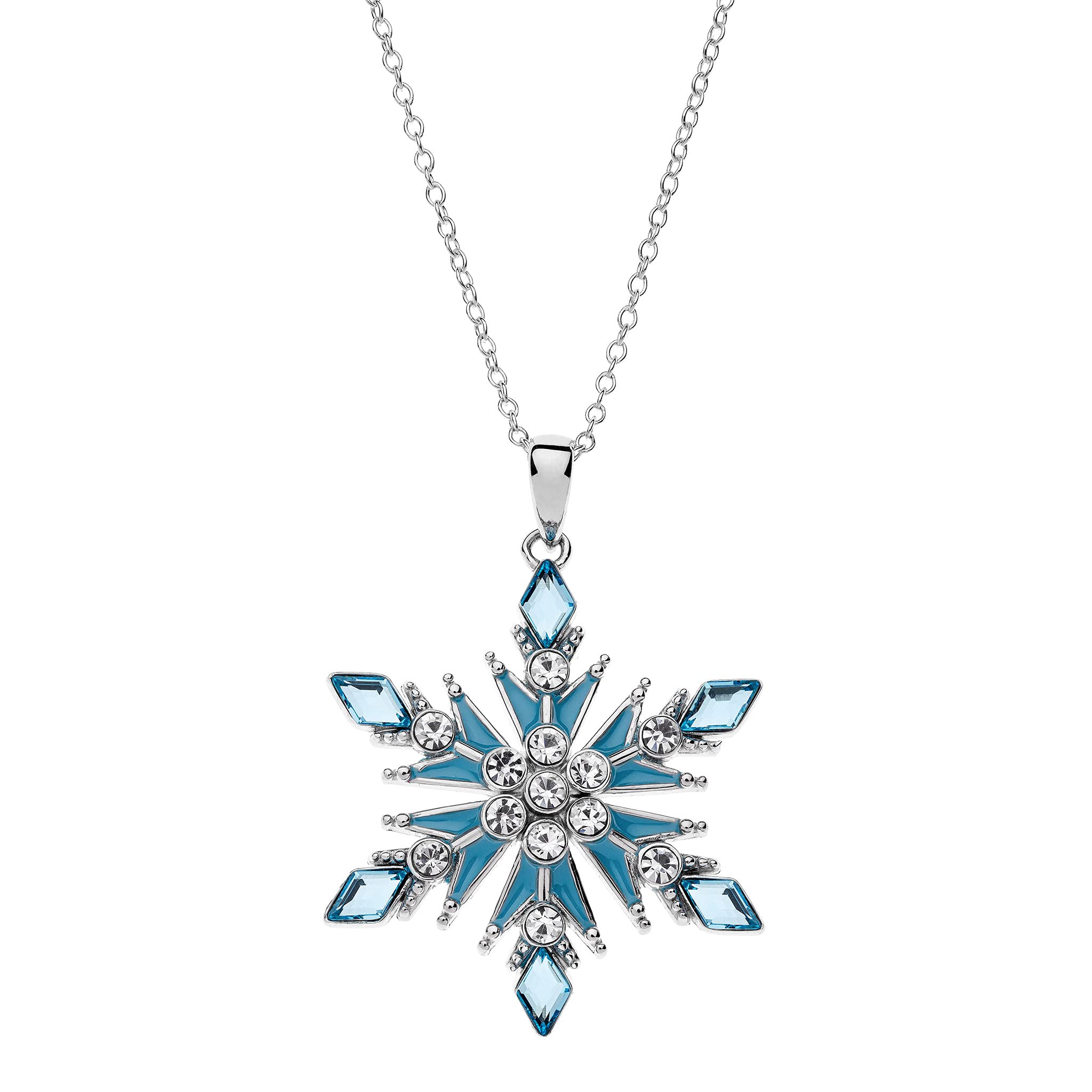 Disney Die Eiskönigin Elsa Schneeflocke Halskette aus 925er Sterlingsilber mit blauen Zirkonia und Emaille, Länge 40cm +3 cm, Verstellbar, Fertig zum Verschenken, Offizieller Disney Schmuck