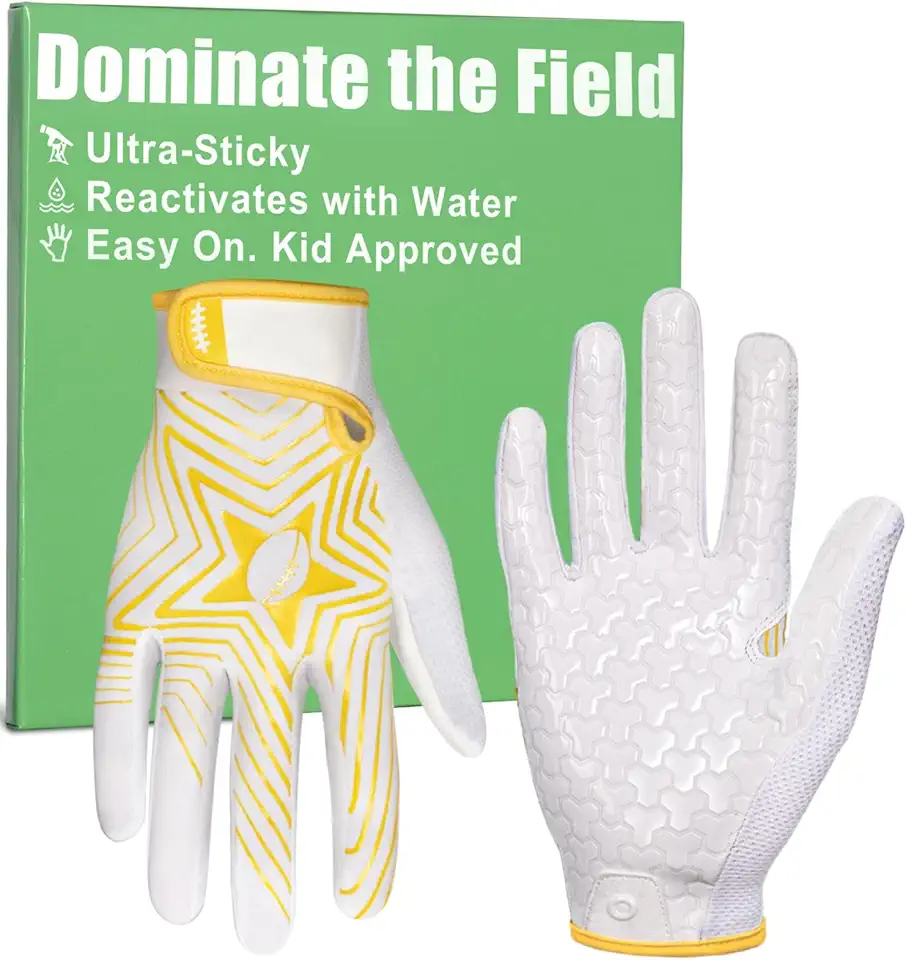 Pixel Panda Youth Football Gloves for Boys Girls, White and Black Flag Football Gloves with Super Sticky Grip, XS-XL Wide Receiver Glove for Kids 5-14 Best Gifts for Training