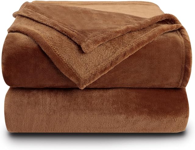 VOTOWN HOME Fleece Throw Blankets, Brown Sofa Throws Blanket for Bed, Soft Fluffy Flannel Couch Blanket Throw, Twin/Double Size 150x200cm
