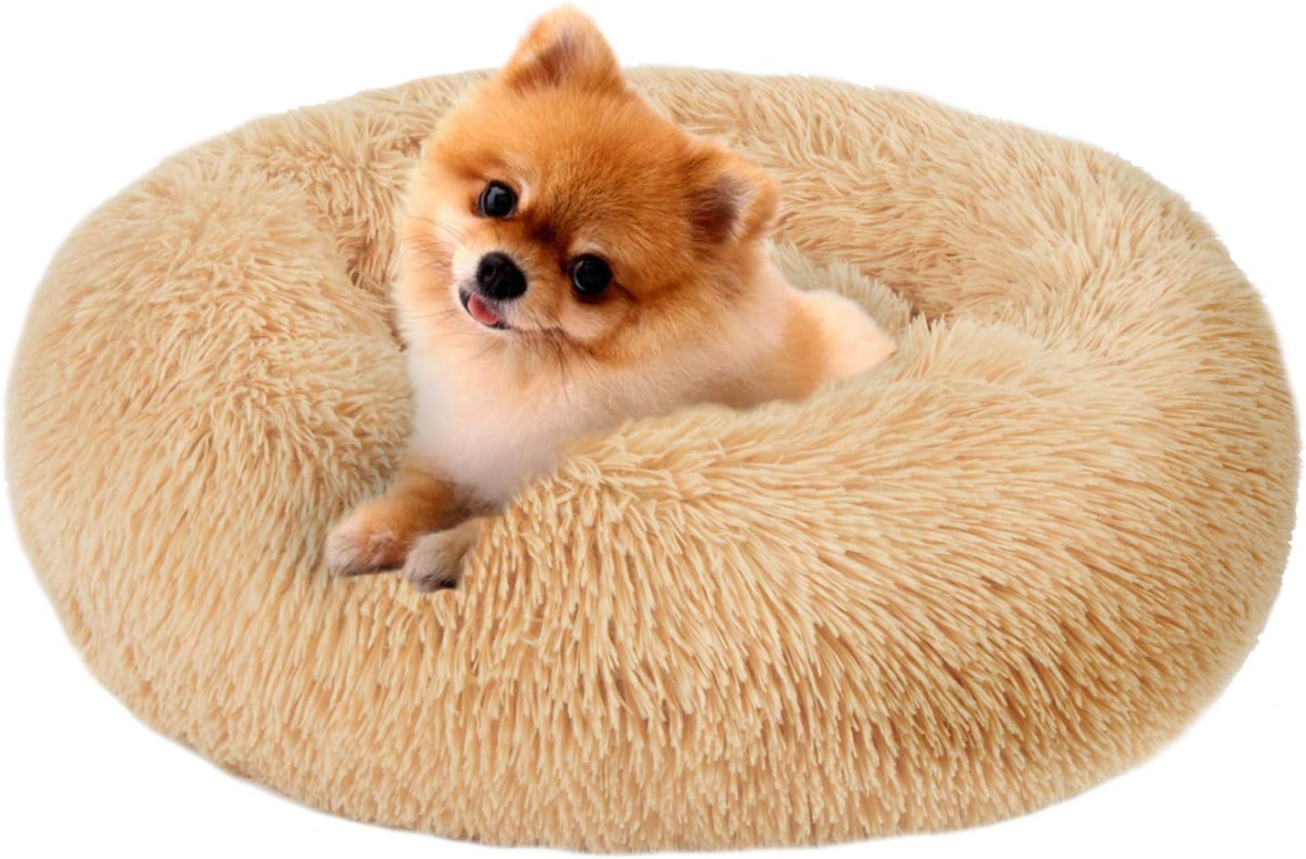 MFOX Calming Dog Bed (L) for Small Dogs Bed Faux Fur Donut